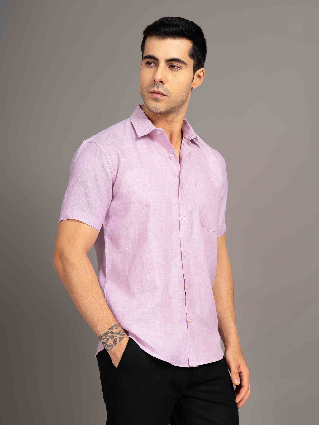 ST4U Men's Pure Linen Half Sleeve Shirt – Lilac