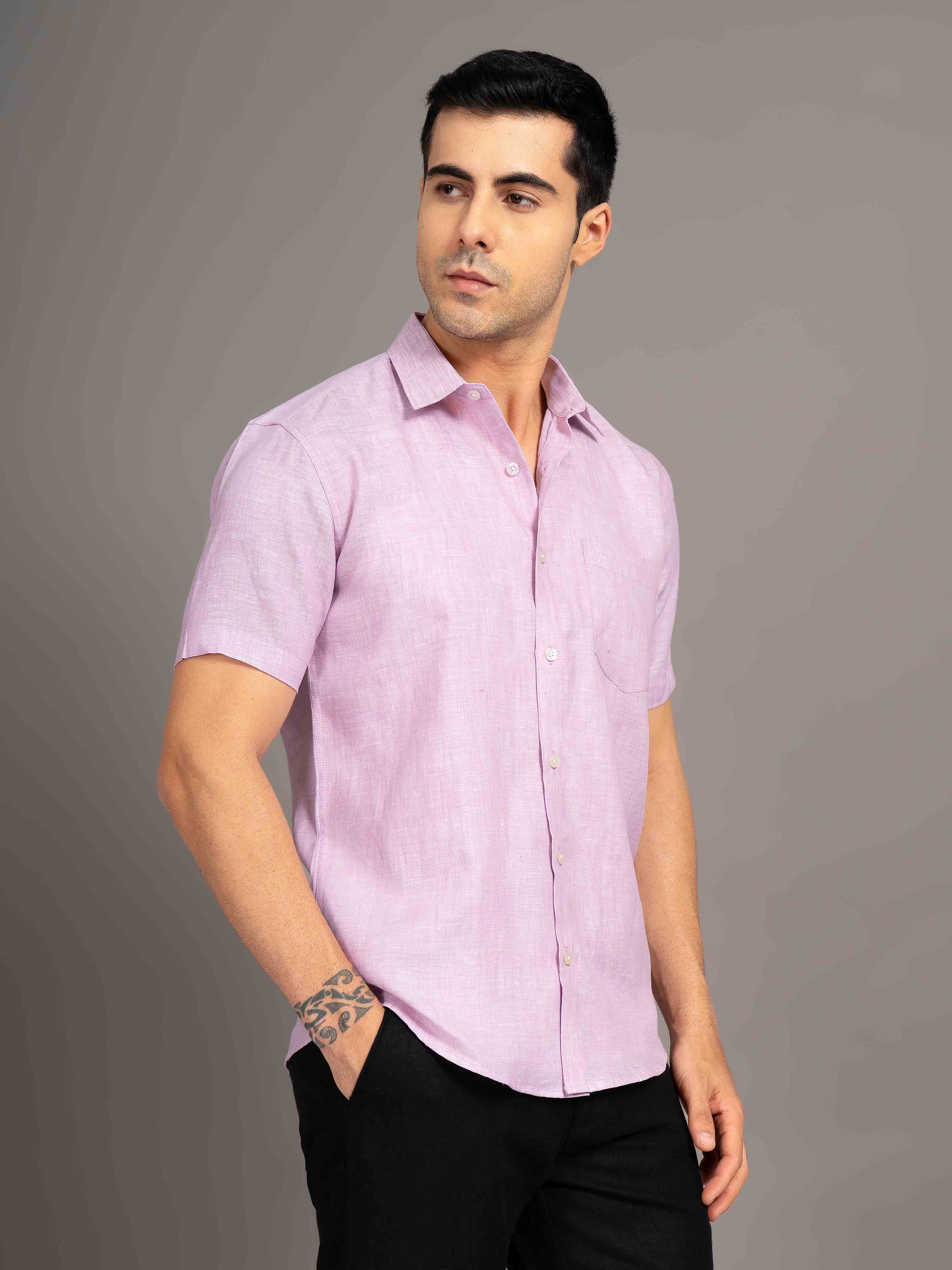 ST4U Men's Pure Linen Half Sleeve Shirt – Lilac