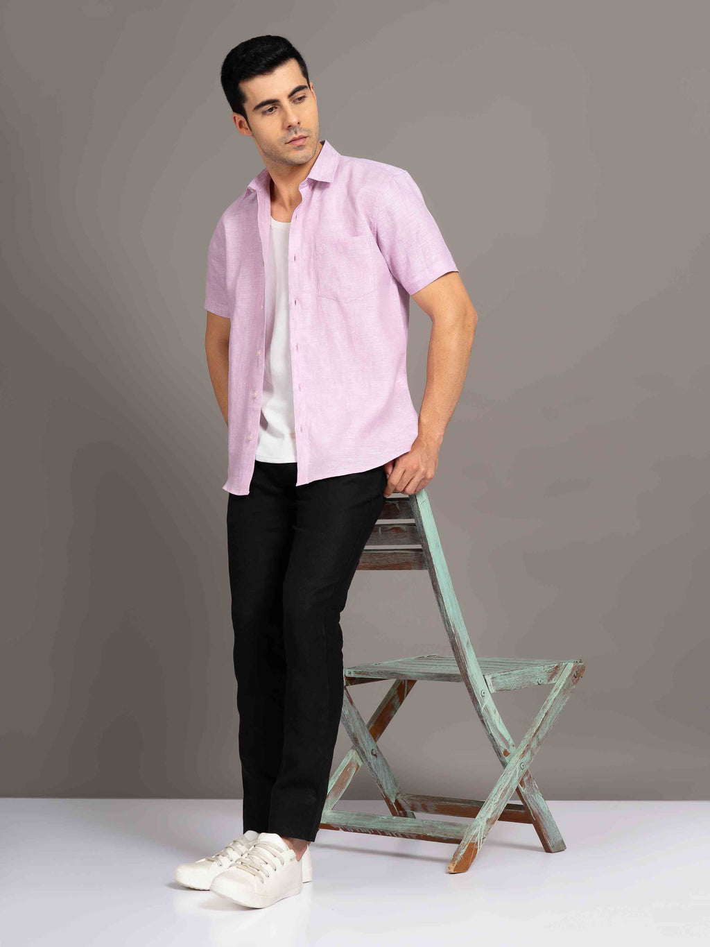 ST4U Men's Pure Linen Half Sleeve Shirt – Lilac