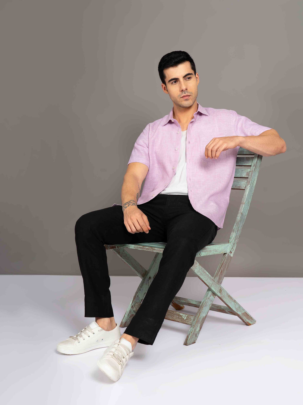 ST4U Men's Pure Linen Half Sleeve Shirt – Lilac