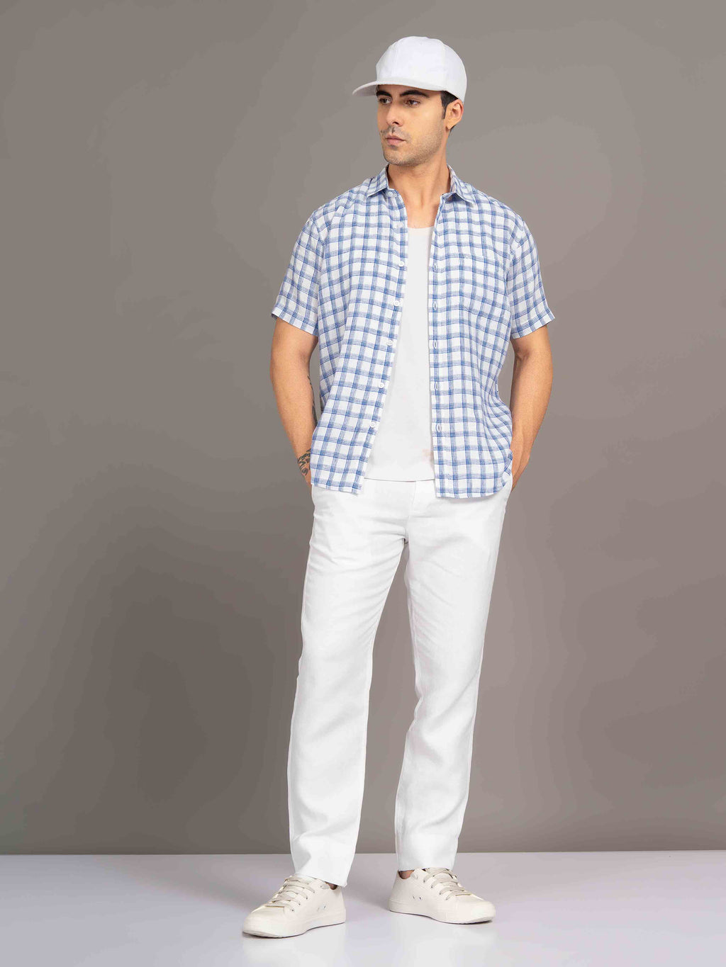 ST4U Men's Pure Linen Slim Fit Flat Front Trouser – White