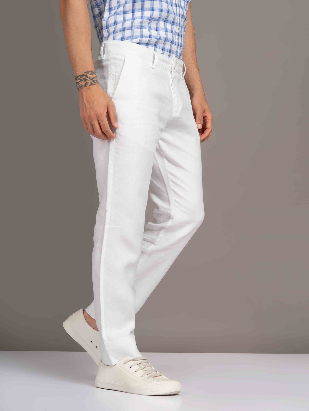 ST4U Men's Pure Linen Slim Fit Flat Front Trouser – White