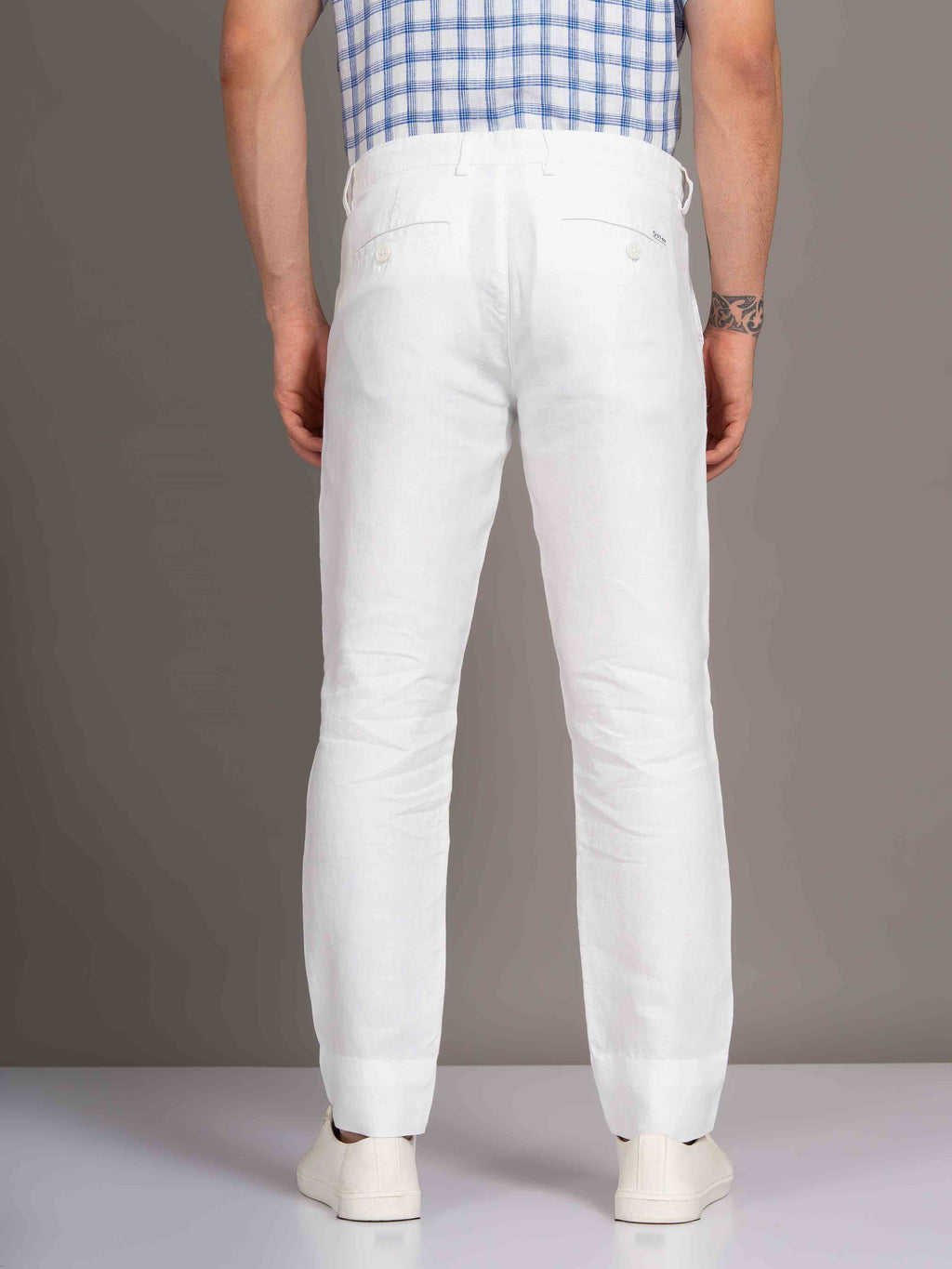 ST4U Men's Pure Linen Slim Fit Flat Front Trouser – White