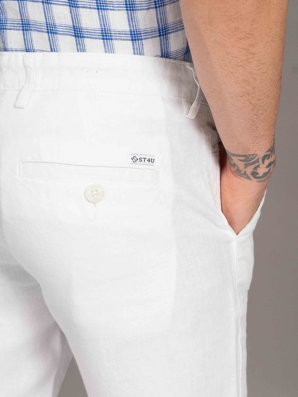ST4U Men's Pure Linen Slim Fit Flat Front Trouser – White