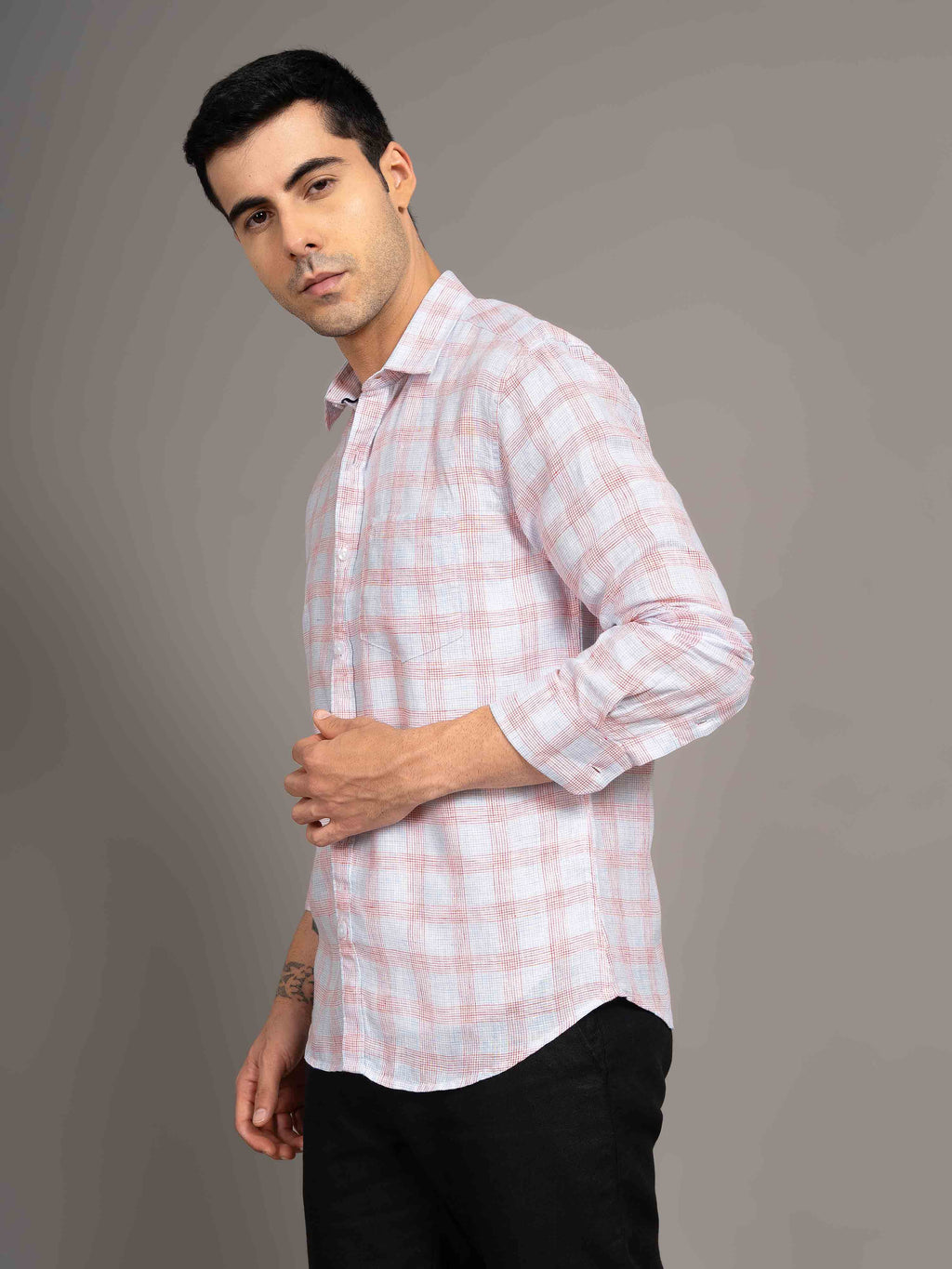 ST4U Men's Pure Linen Full Sleeve Checked Shirt – Red Blue Checks