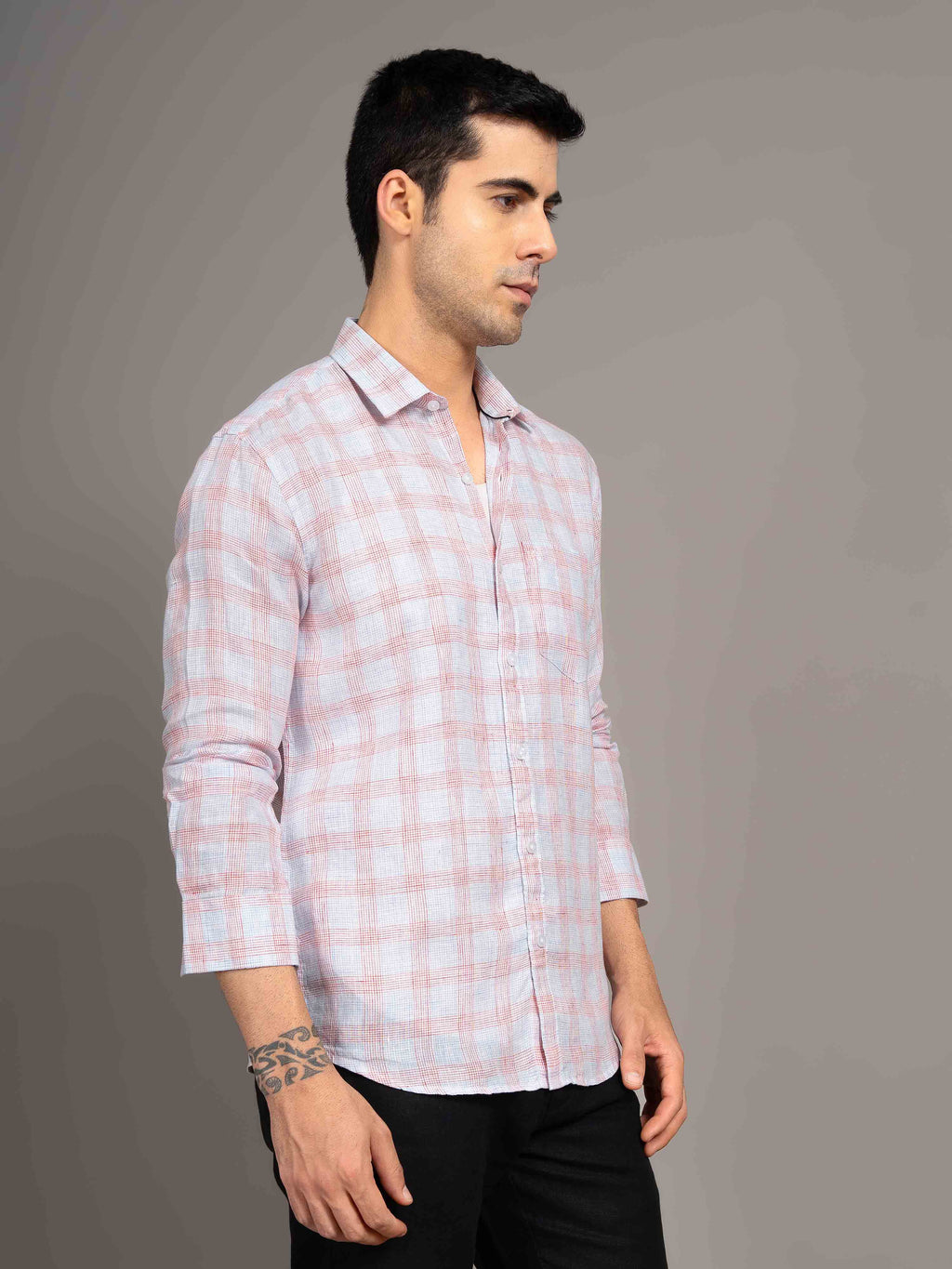 ST4U Men's Pure Linen Full Sleeve Checked Shirt – Red Blue Checks
