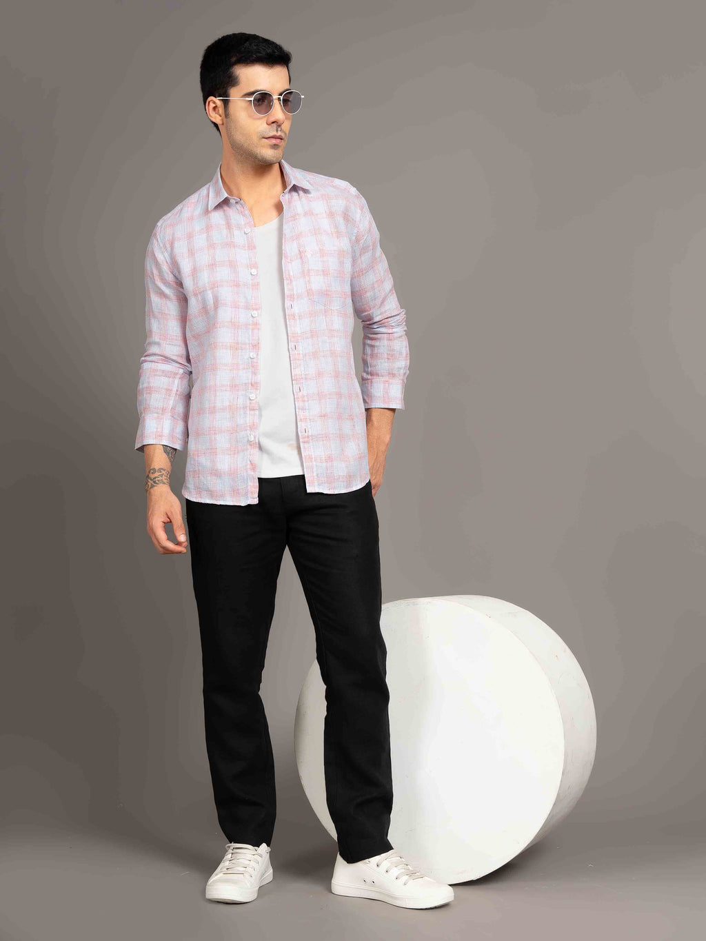 ST4U Men's Pure Linen Full Sleeve Checked Shirt – Red Blue Checks