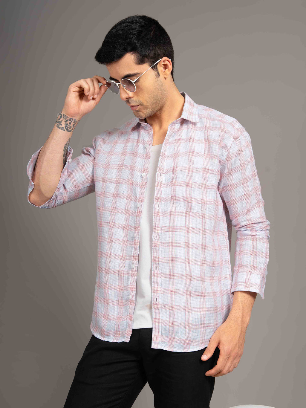 ST4U Men's Pure Linen Full Sleeve Checked Shirt – Red Blue Checks