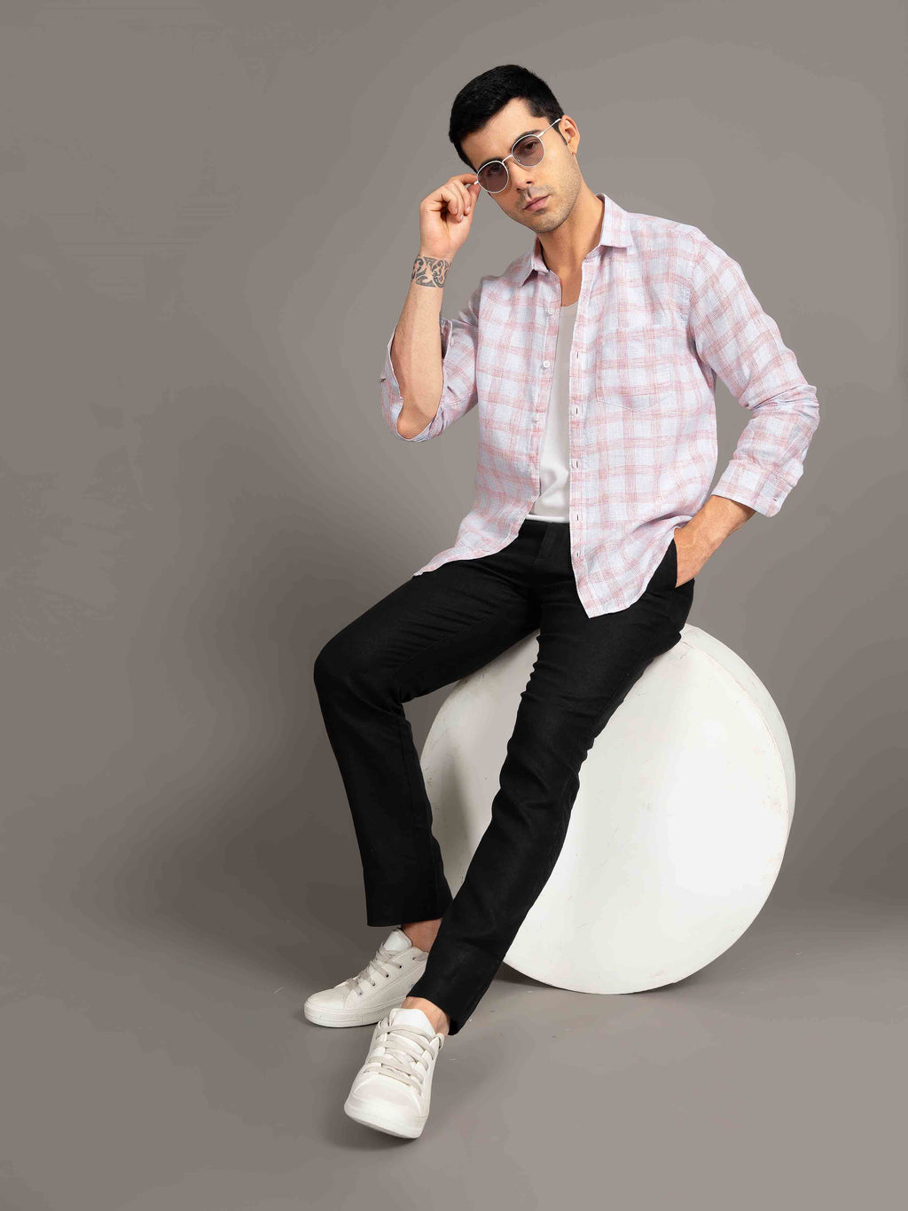 ST4U Men's Pure Linen Full Sleeve Checked Shirt – Red Blue Checks