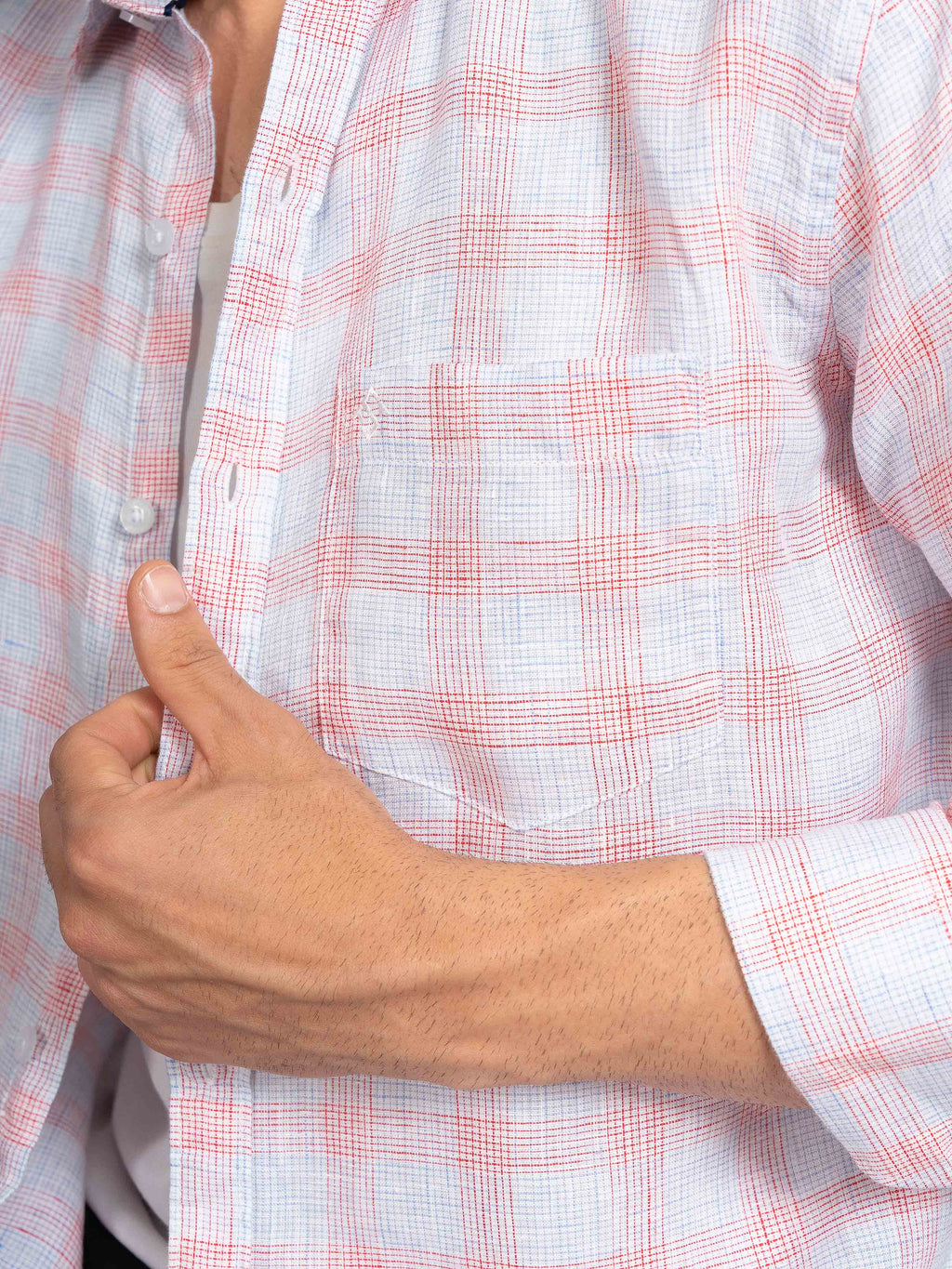 ST4U Men's Pure Linen Full Sleeve Checked Shirt – Red Blue Checks