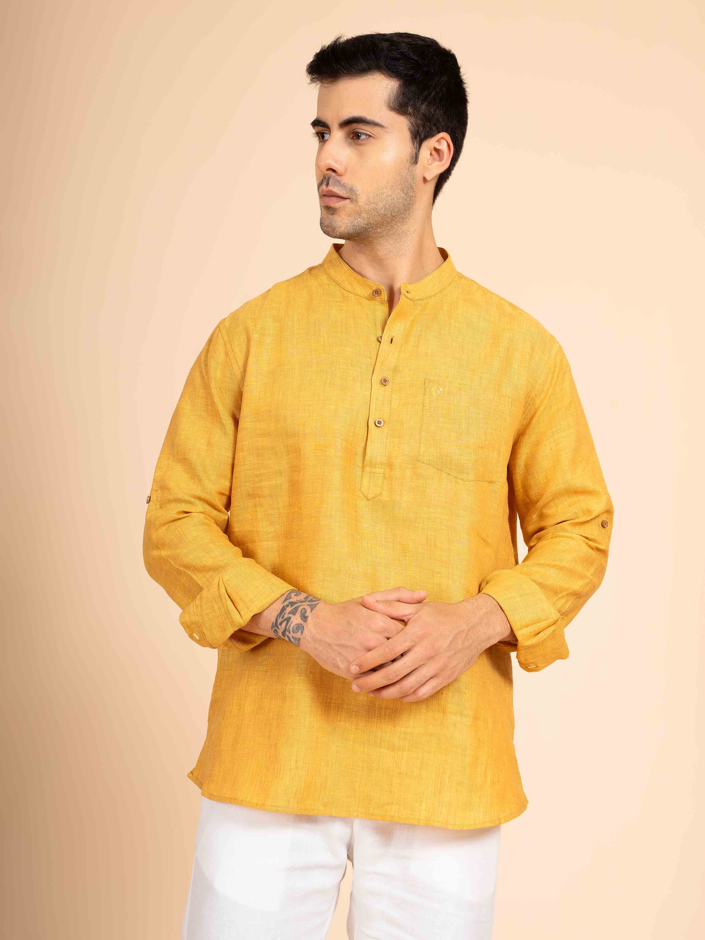 ST4U Men's Pure Linen Full Sleeve Chambray Short Kurta – Occar