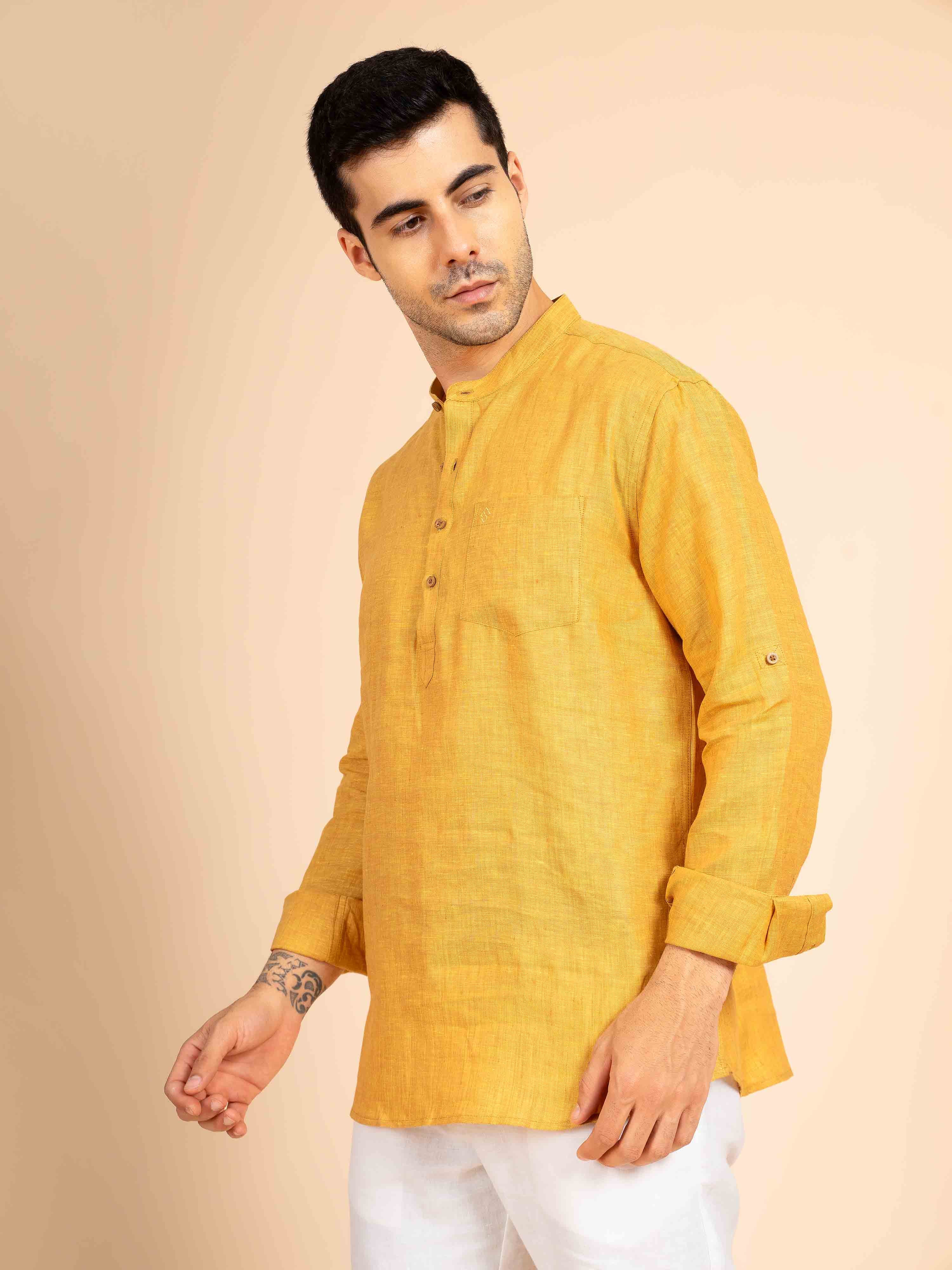 ST4U Men's Pure Linen Full Sleeve Chambray Short Kurta – Occar
