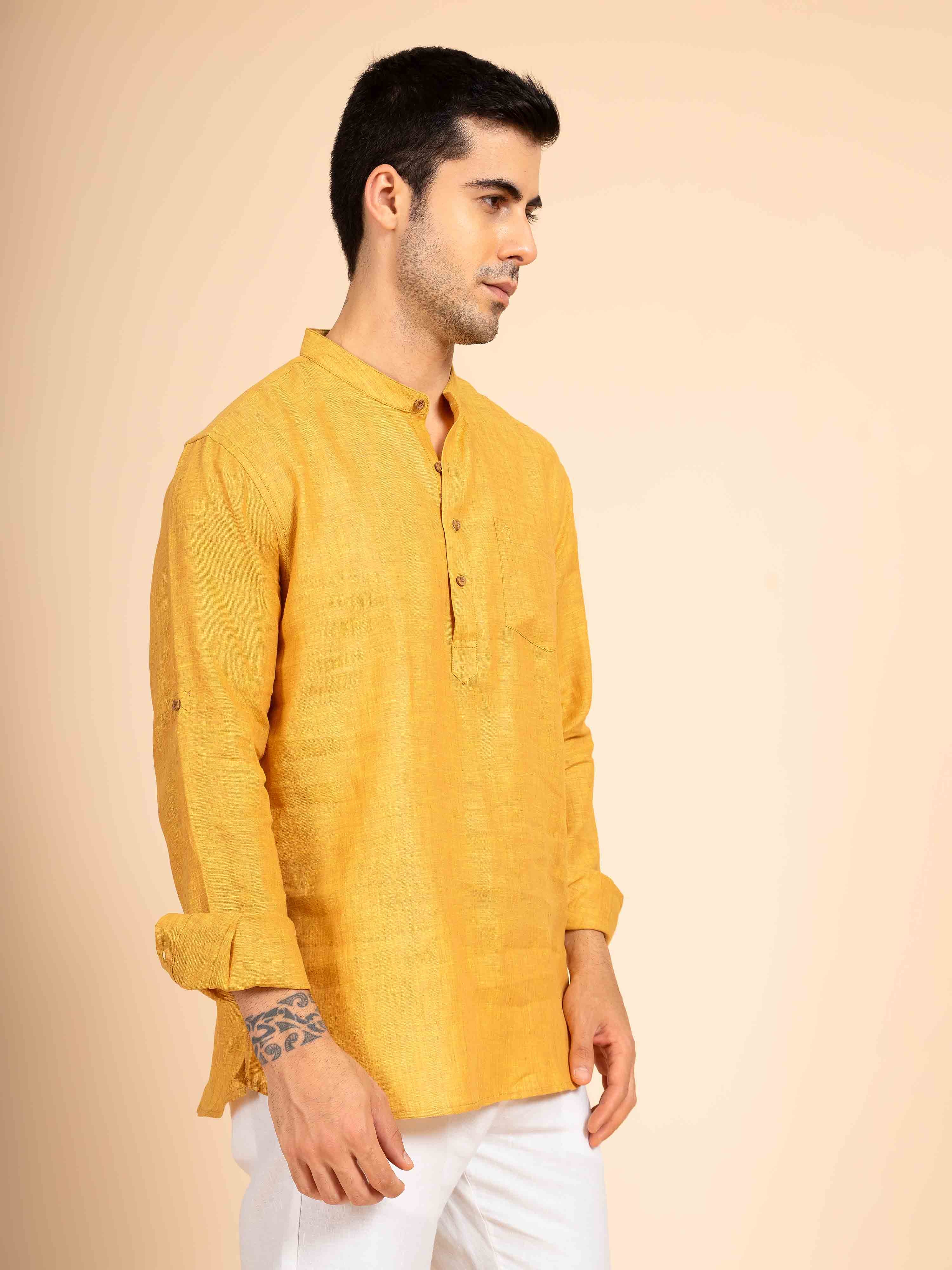 ST4U Men's Pure Linen Full Sleeve Chambray Short Kurta – Occar