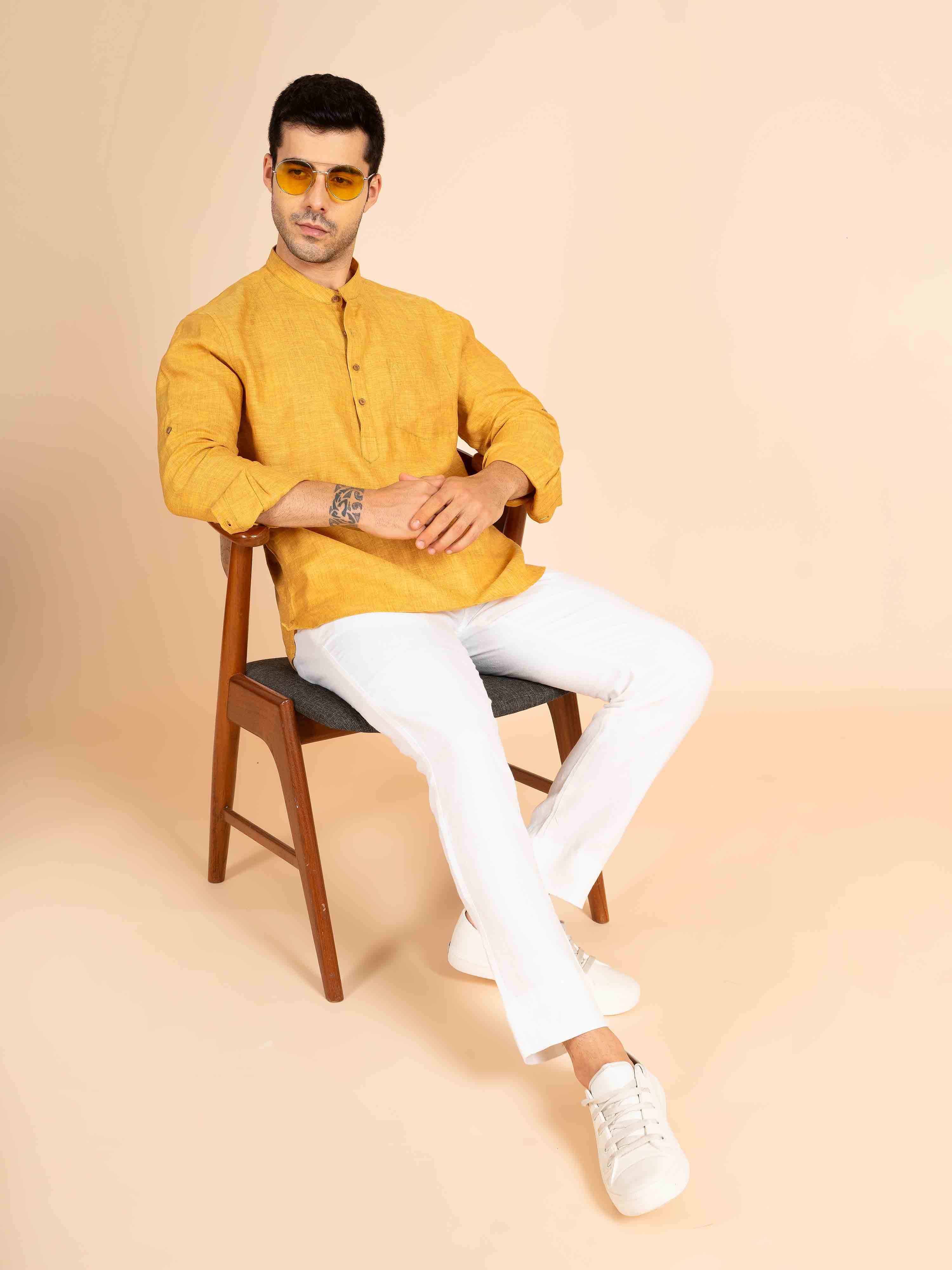 ST4U Men's Pure Linen Full Sleeve Chambray Short Kurta – Occar