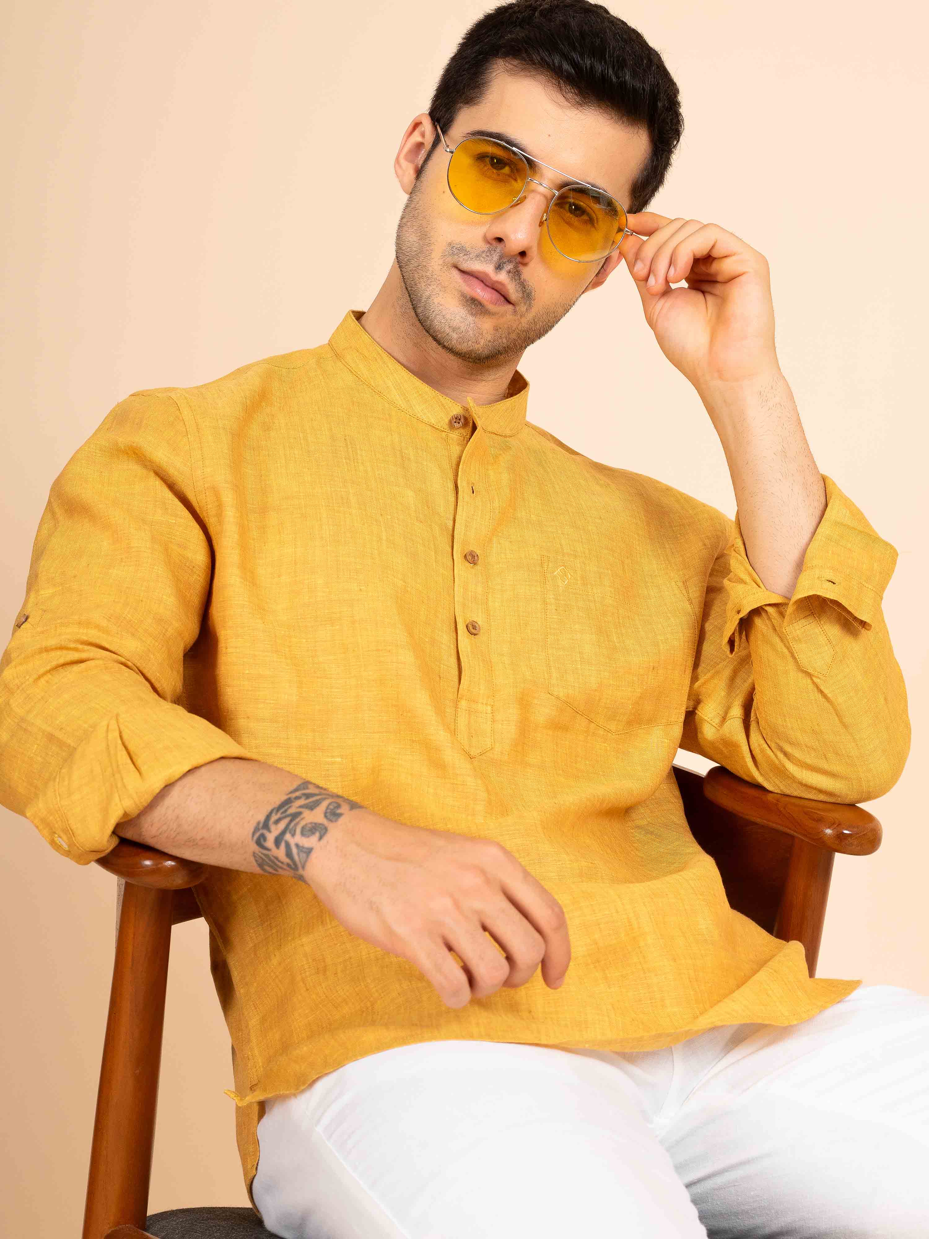 ST4U Men's Pure Linen Full Sleeve Chambray Short Kurta – Occar