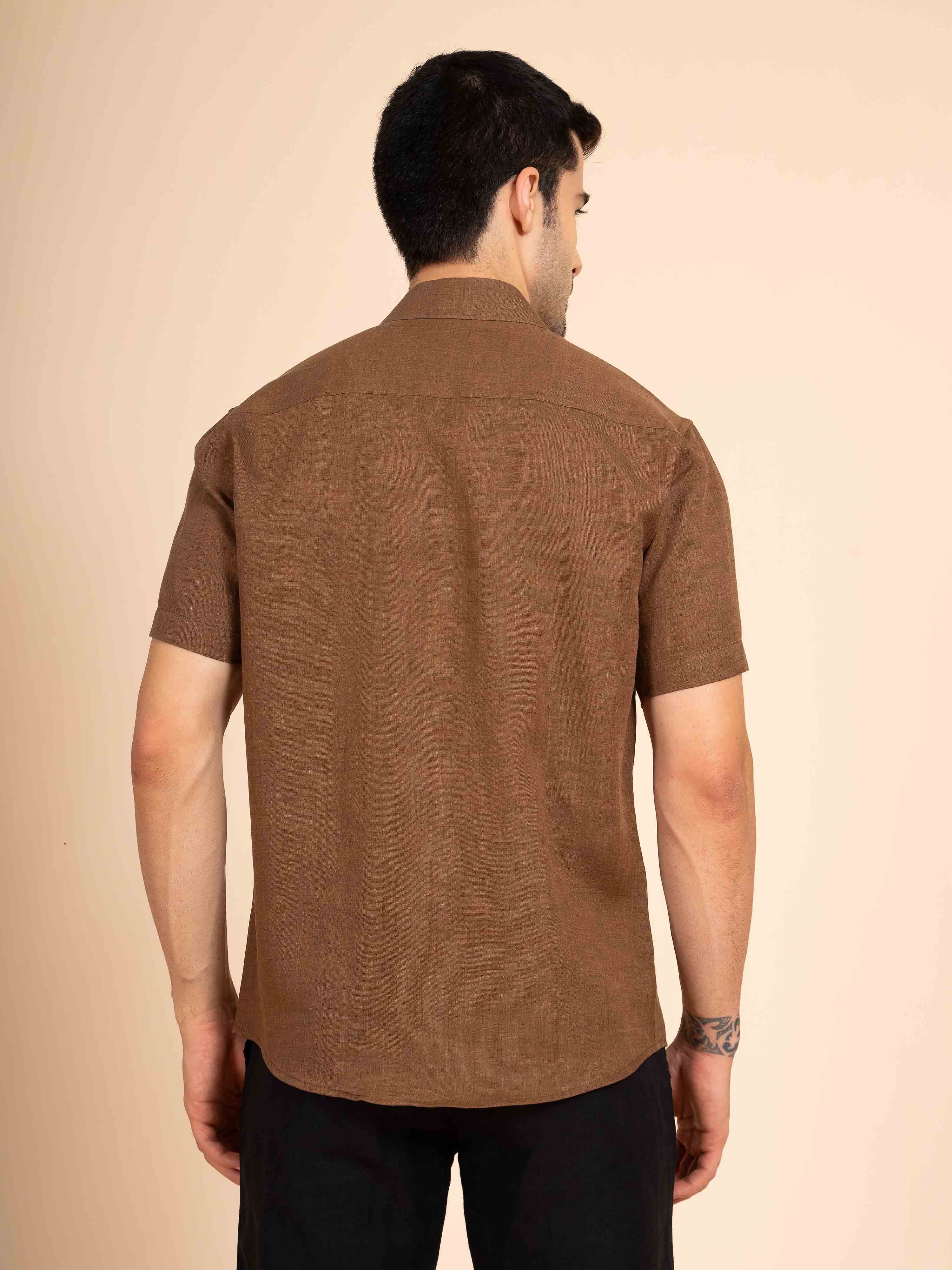 ST4U Men's Pure Linen Half Sleeve Shirt – Bronze Brown