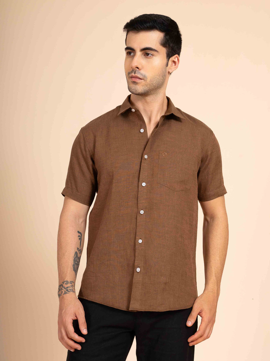 ST4U Men's Pure Linen Half Sleeve Shirt – Bronze Brown
