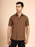 ST4U Men's Pure Linen Half Sleeve Shirt – Bronze Brown