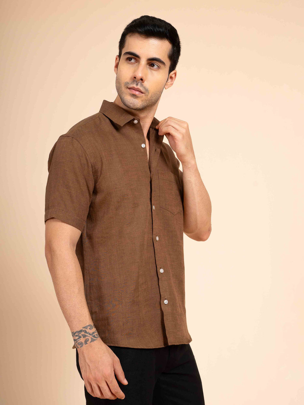 ST4U Men's Pure Linen Half Sleeve Shirt – Bronze Brown