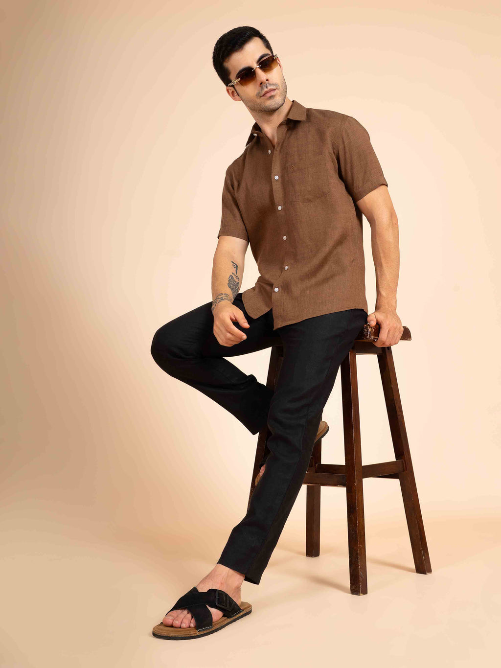 ST4U Men's Pure Linen Half Sleeve Shirt – Bronze Brown