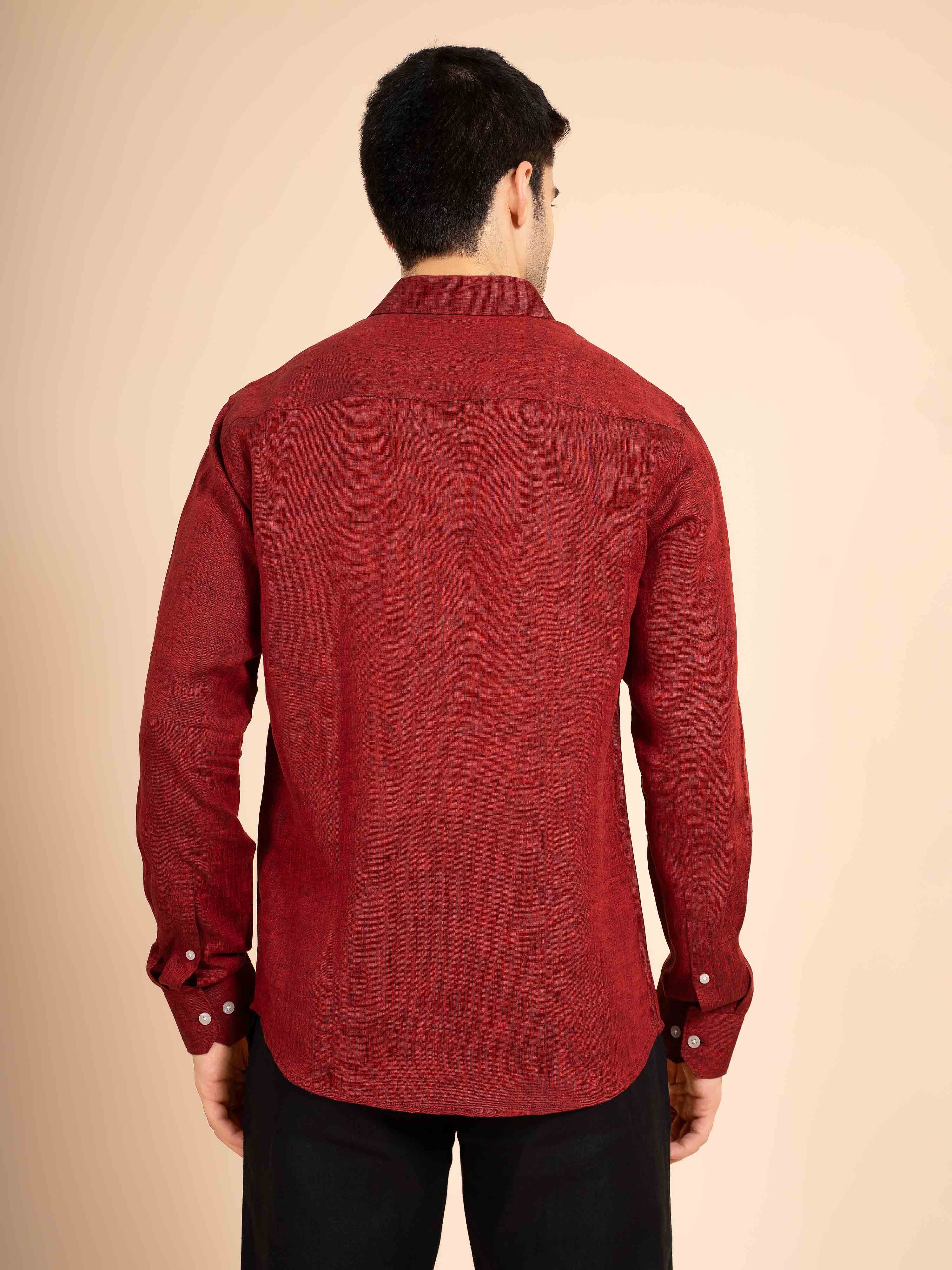 ST4U Men's Pure Linen Full Sleeve Shirt – Dark Maroon