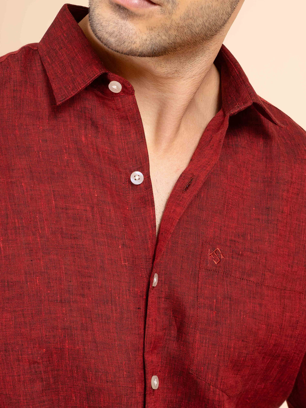 ST4U Men's Pure Linen Full Sleeve Shirt – Dark Maroon