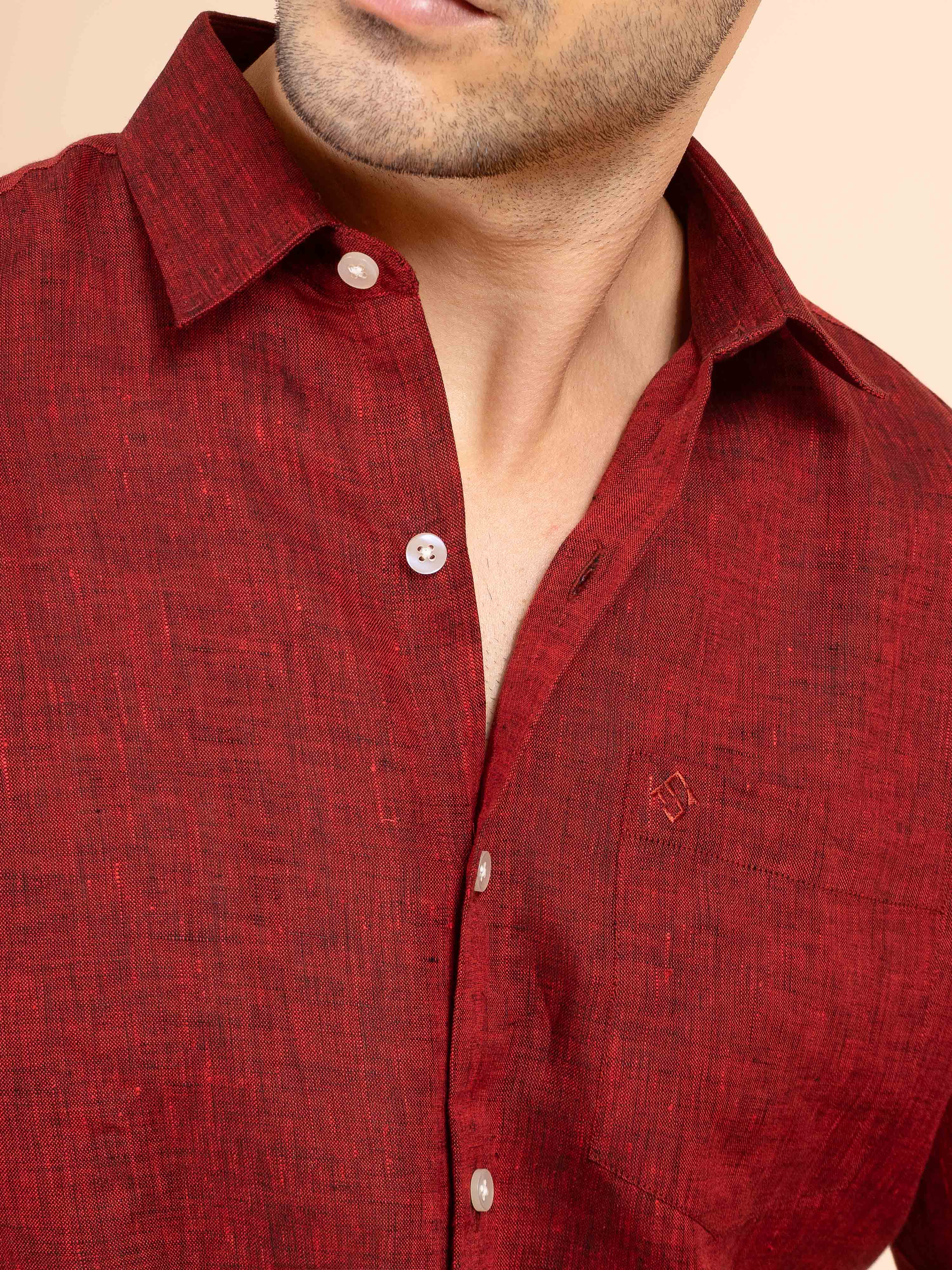 ST4U Men's Pure Linen Full Sleeve Shirt – Dark Maroon