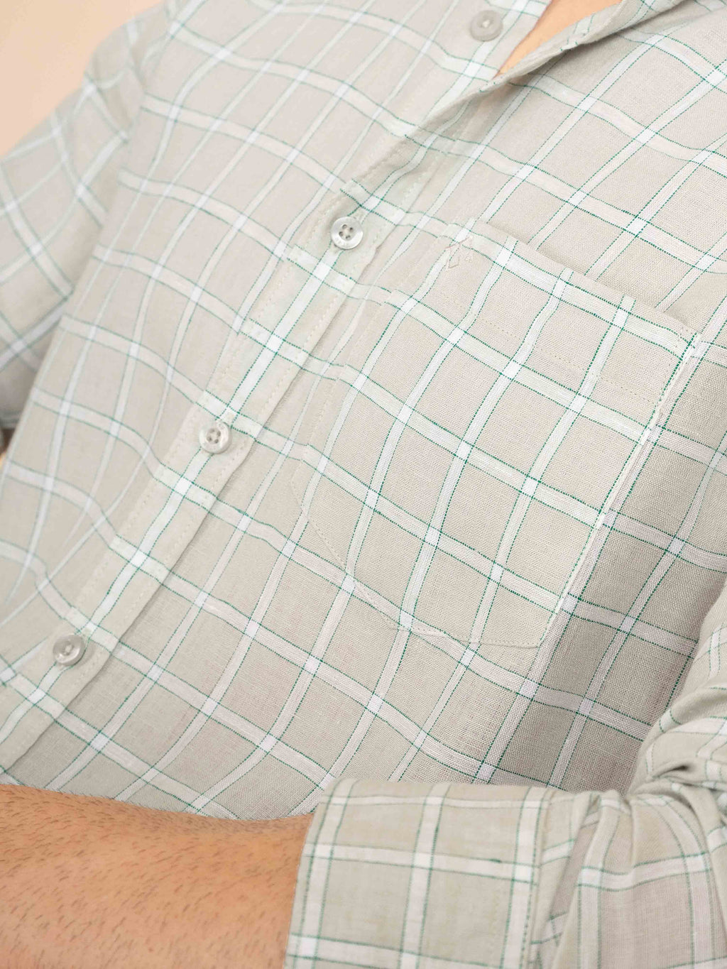 ST4U Men's Pure Linen Full Sleeve Checked Shirt – Light Grey Checks