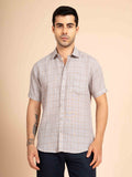 ST4U Men's Pure Linen Half Sleeve Checked Shirt – Mustard Grey Checks