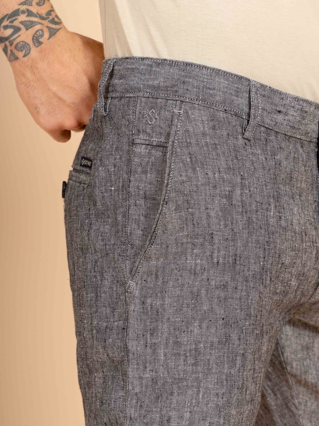 ST4U Men's Pure Linen Chambray Slim Fit Flat Front Trouser – Dark Grey