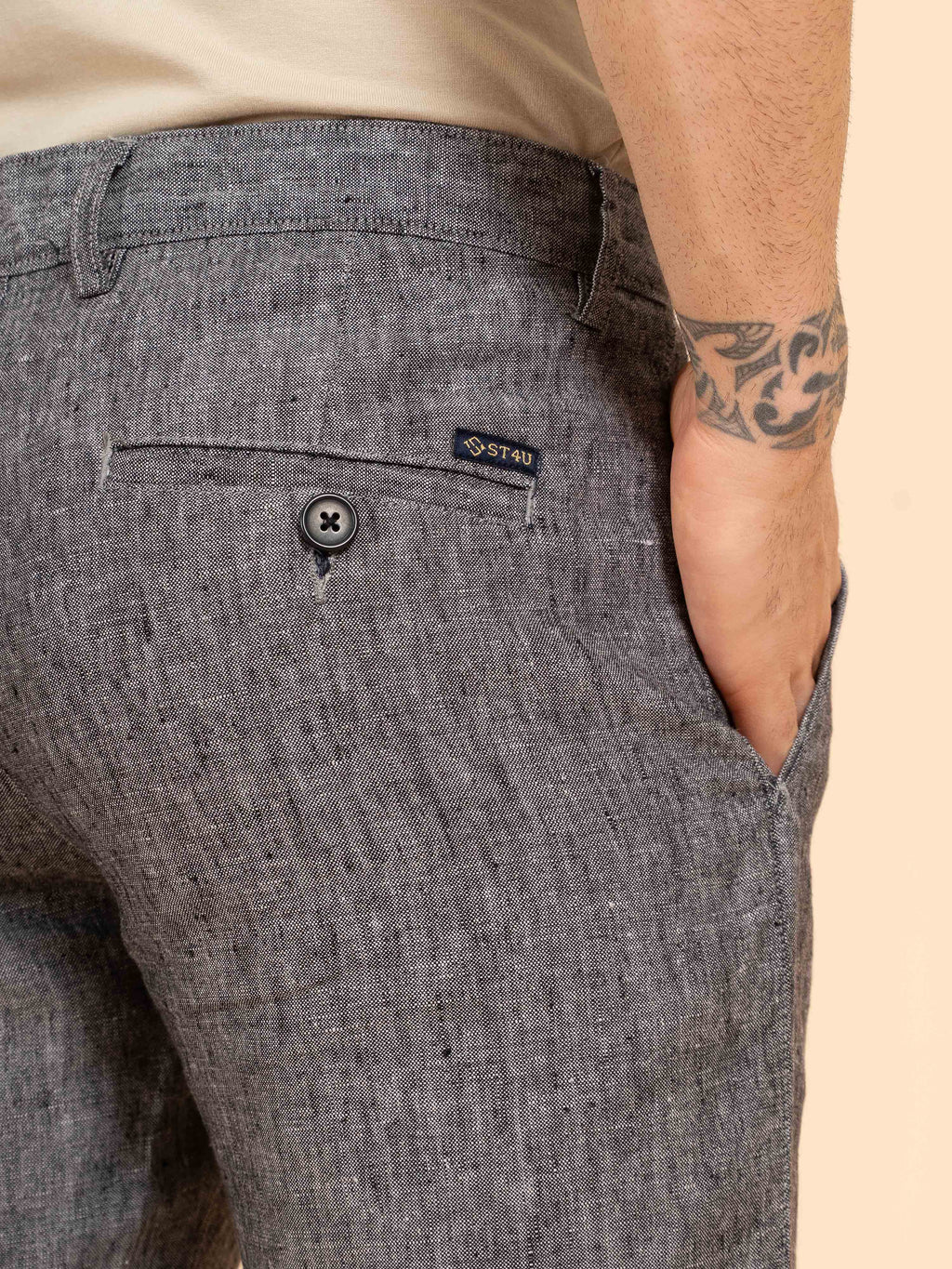 ST4U Men's Pure Linen Chambray Slim Fit Flat Front Trouser – Dark Grey