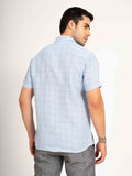 ST4U Men's Pure Linen Half Sleeve Checked Shirt – Sky Blue Checks