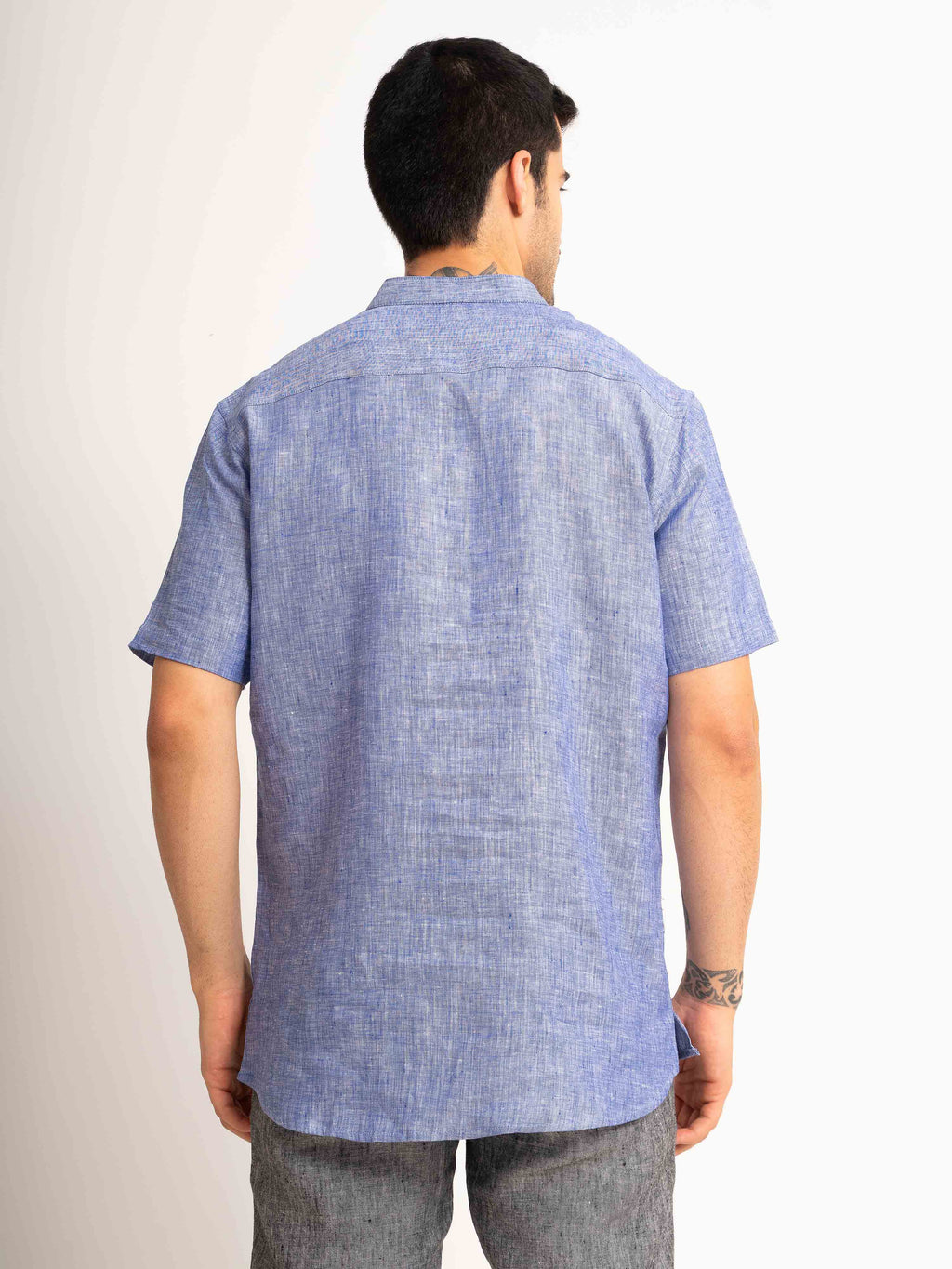 ST4U Men's Pure Linen Half Sleeve Chambray Short Kurta – Dark Blue