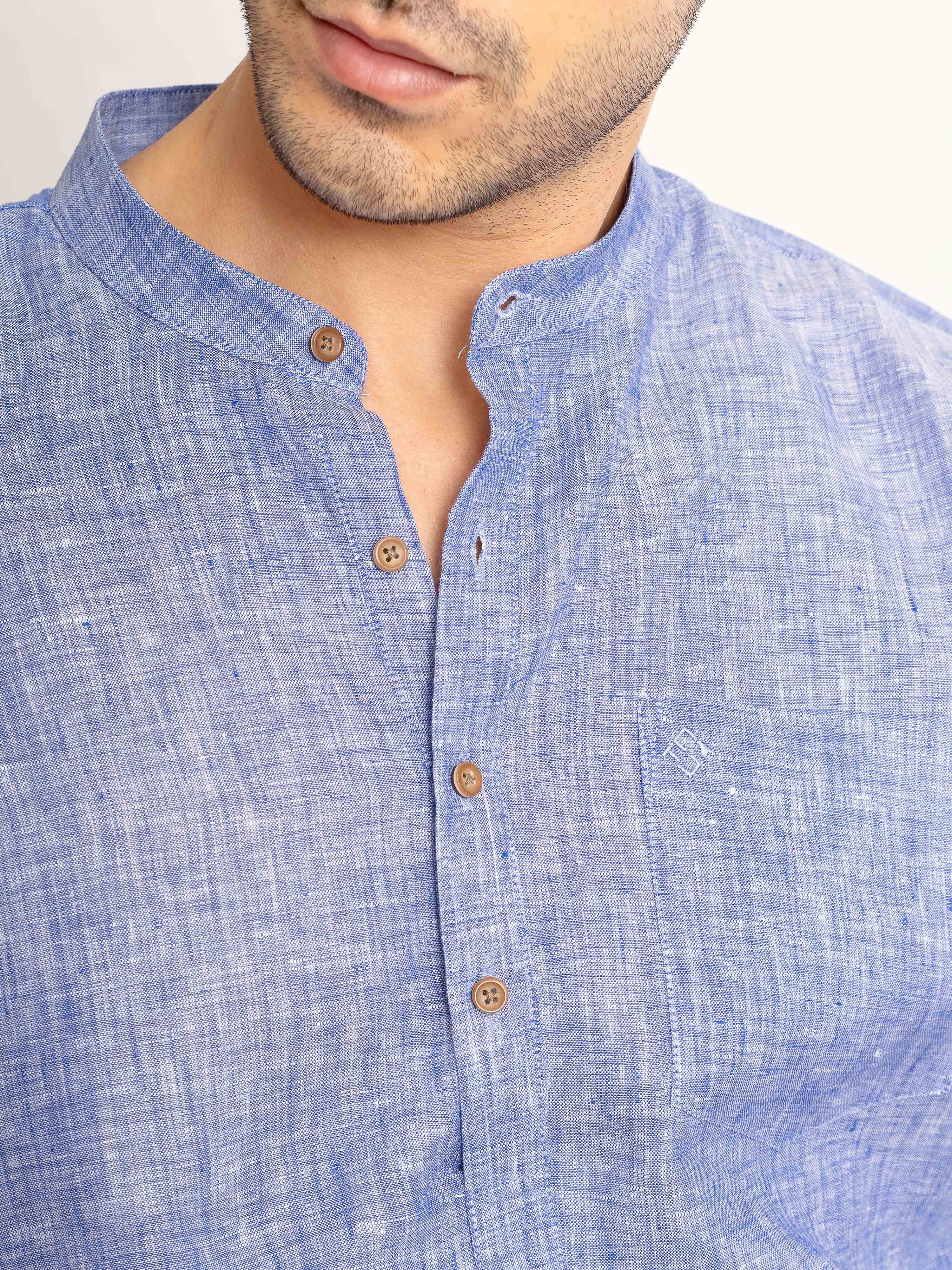 ST4U Men's Pure Linen Half Sleeve Chambray Short Kurta – Dark Blue