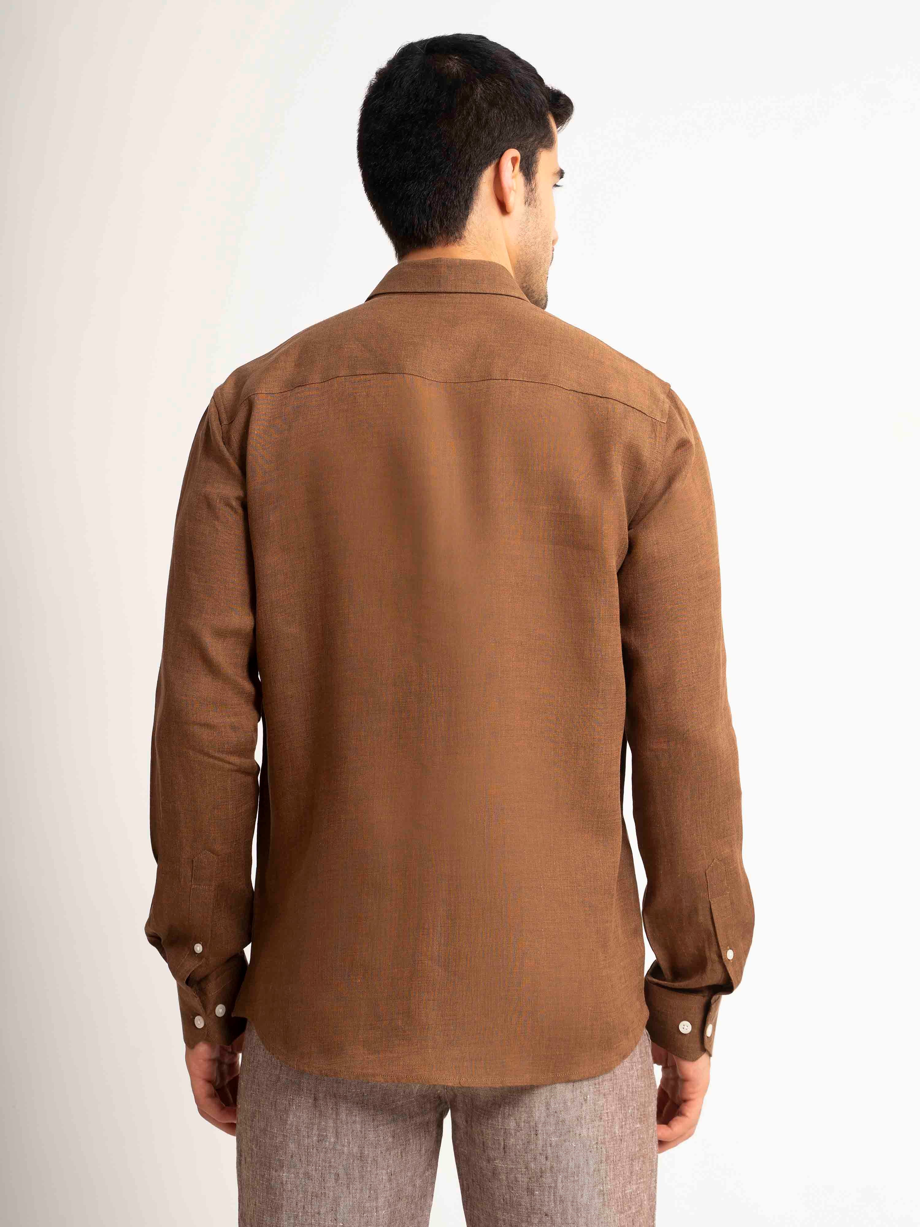 ST4U Men's Pure Linen Full Sleeve Shirt – Bronze Brown