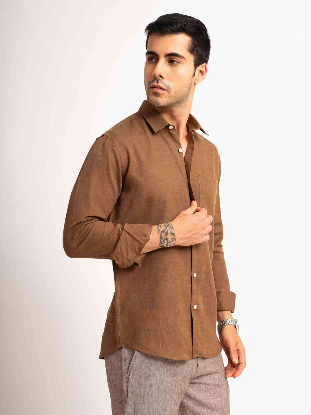 ST4U Men's Pure Linen Full Sleeve Shirt – Bronze Brown