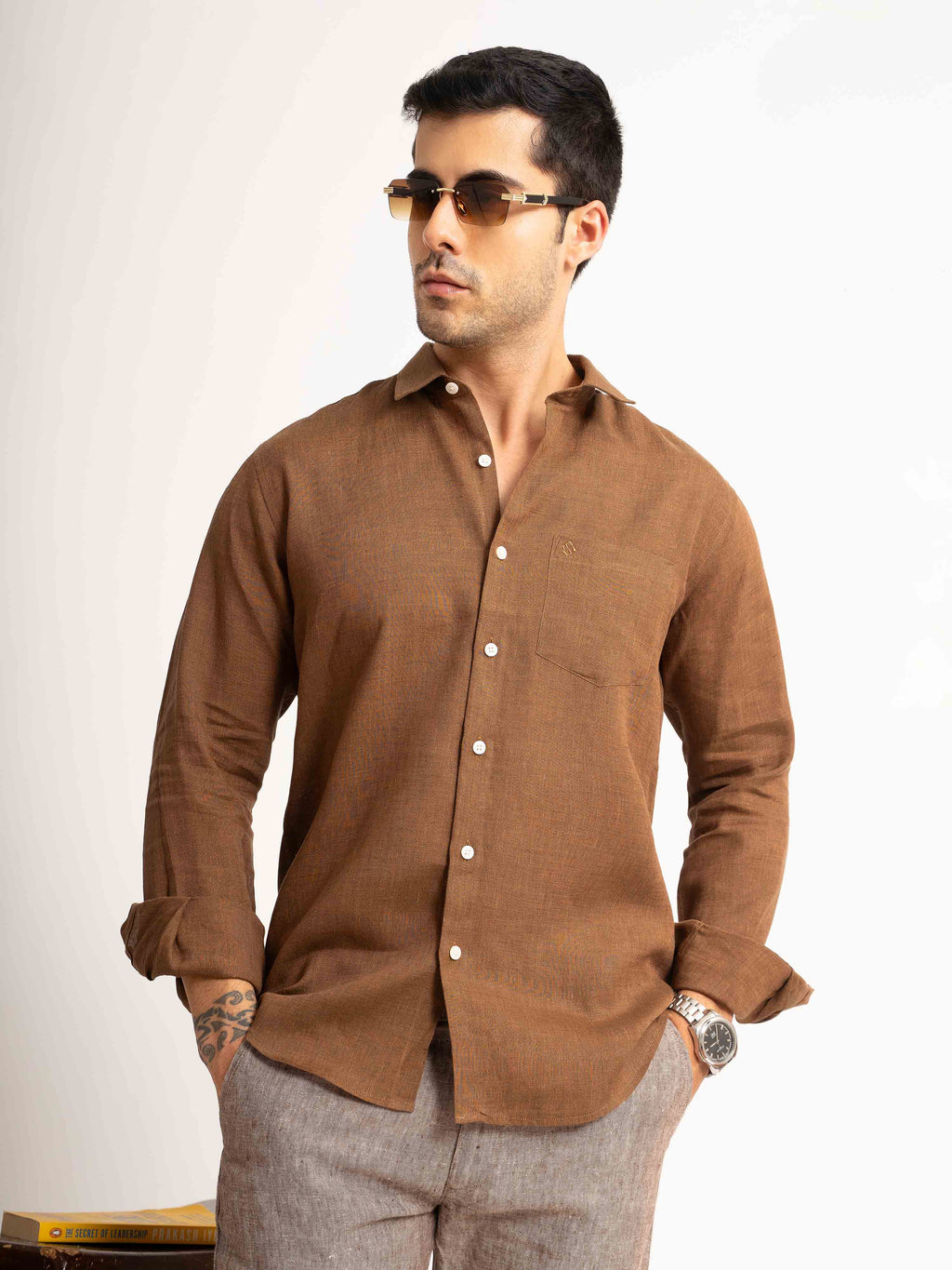 ST4U Men's Pure Linen Full Sleeve Shirt – Bronze Brown