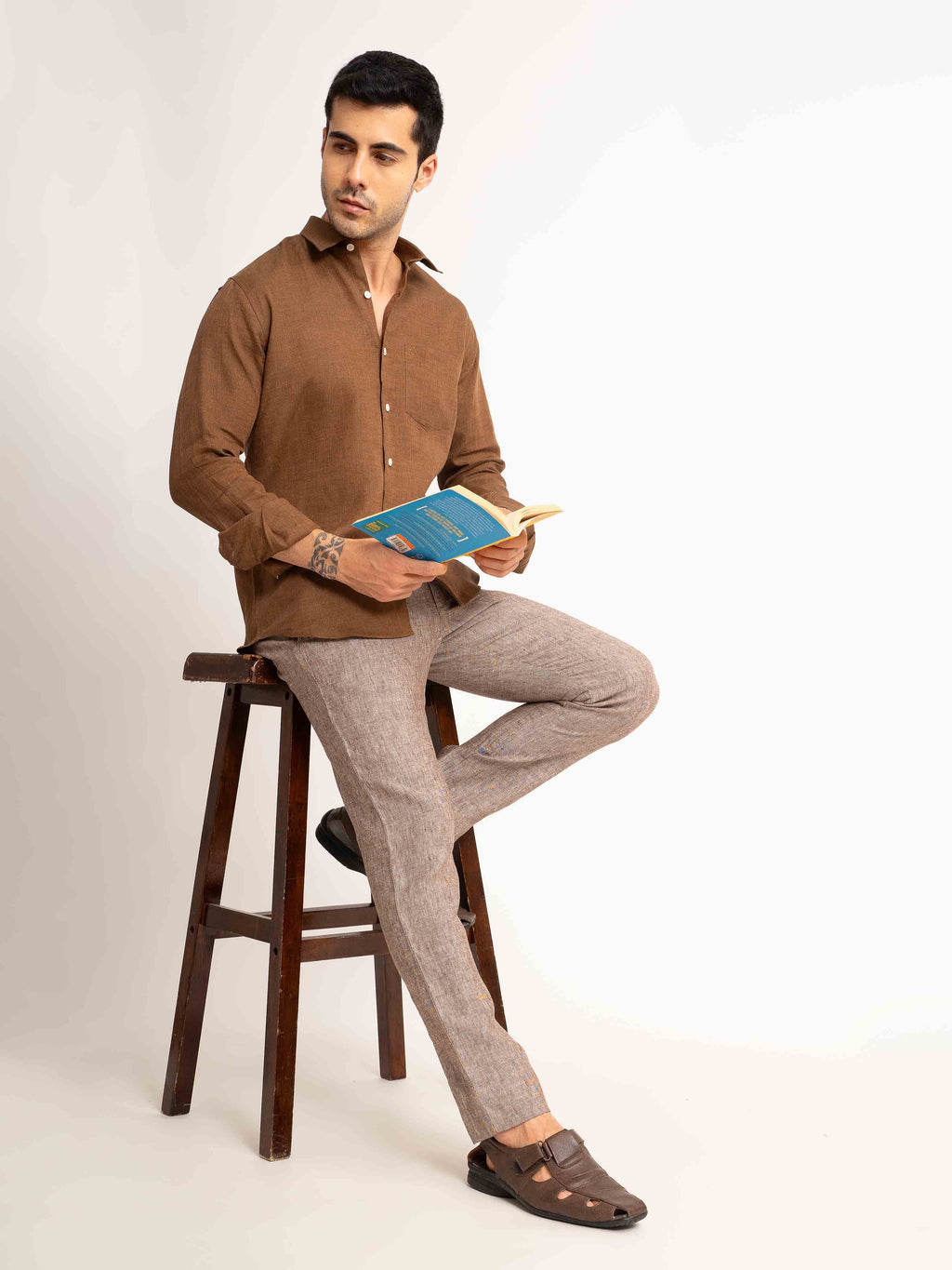 ST4U Men's Pure Linen Full Sleeve Shirt – Bronze Brown