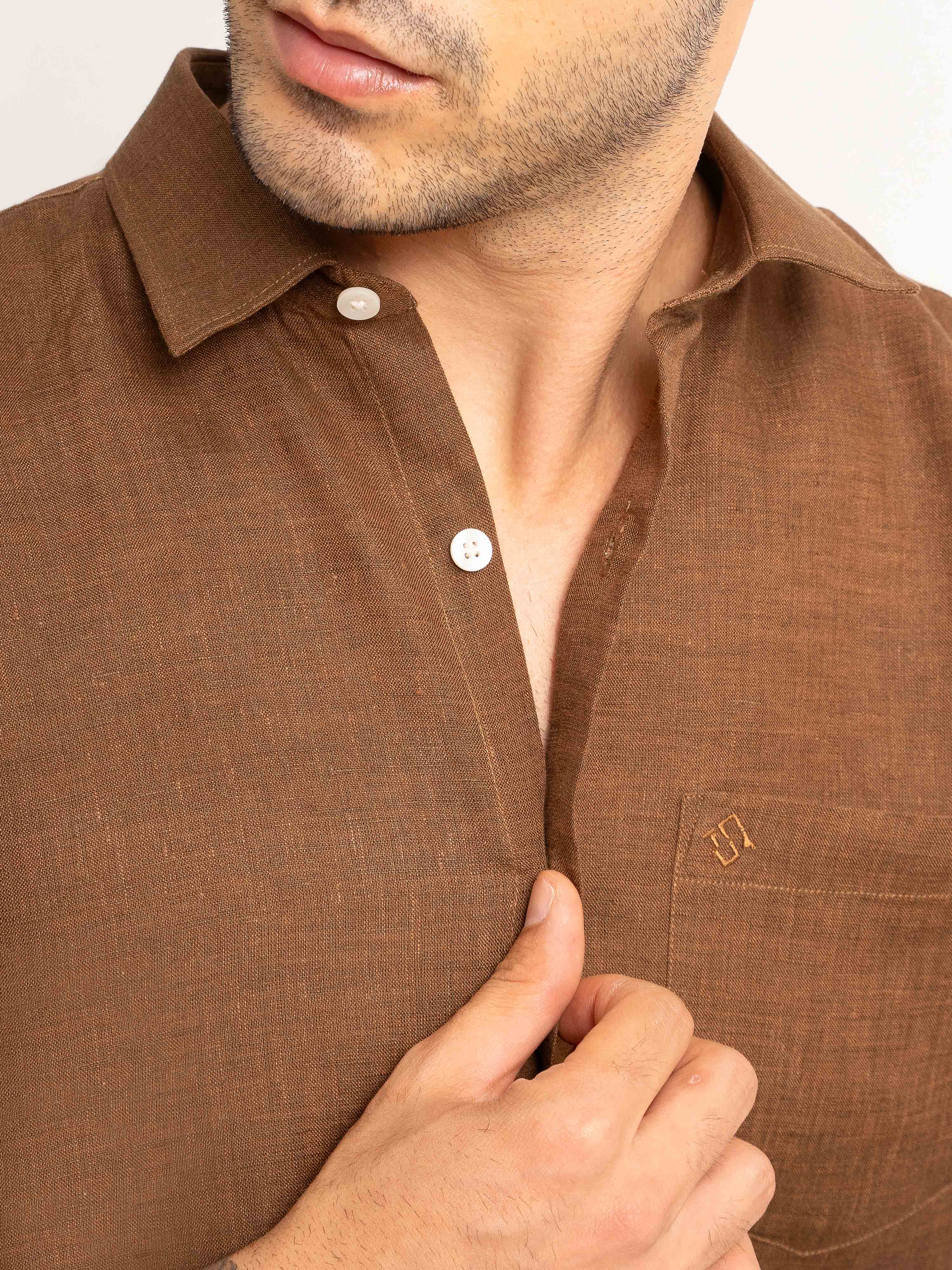 ST4U Men's Pure Linen Full Sleeve Shirt – Bronze Brown