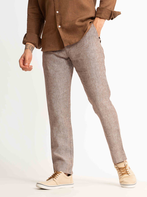 ST4U Men's Pure Linen Chambray Slim Fit Flat Front Trouser – Choco Brown