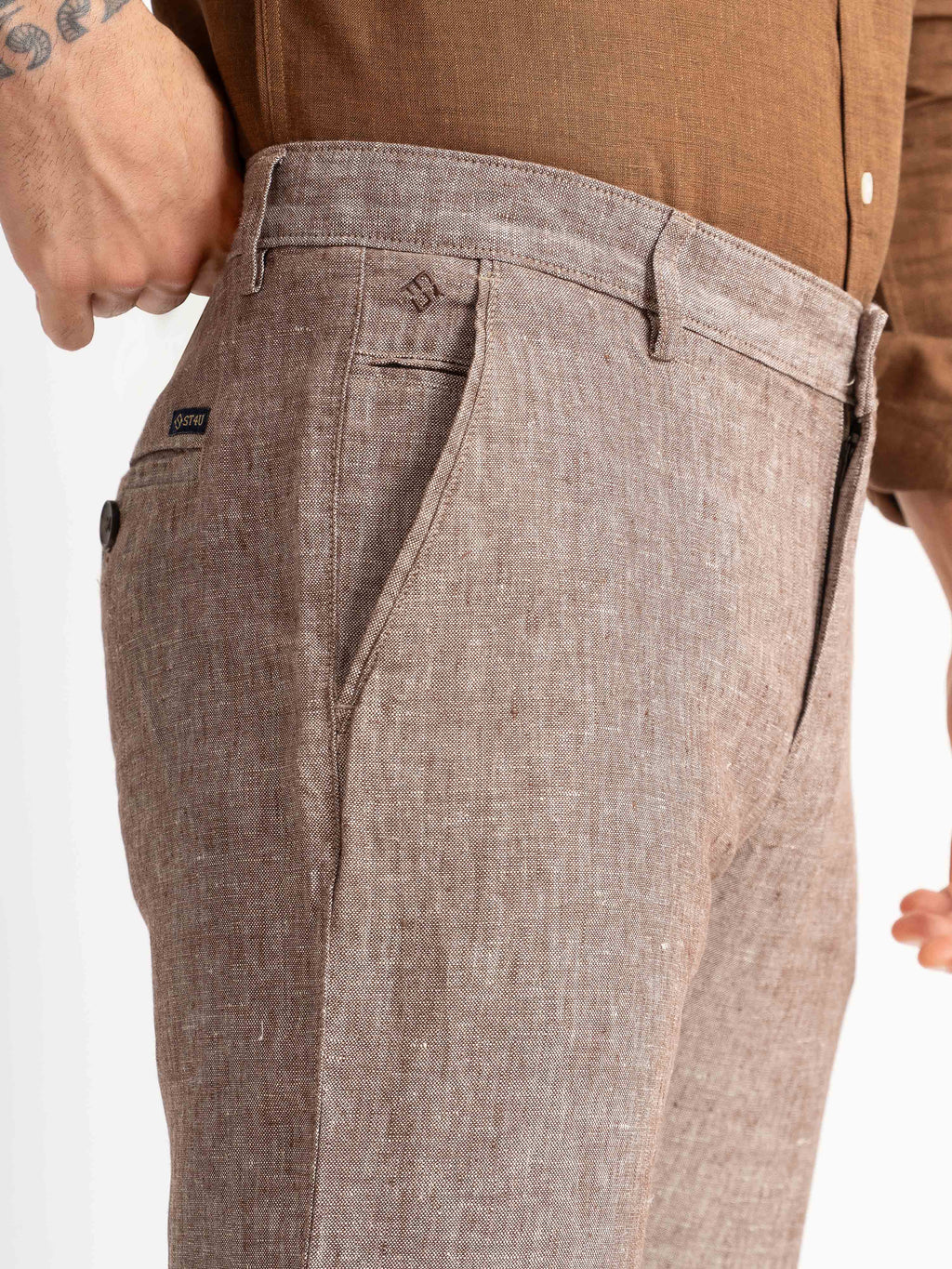 ST4U Men's Pure Linen Chambray Slim Fit Flat Front Trouser – Choco Brown