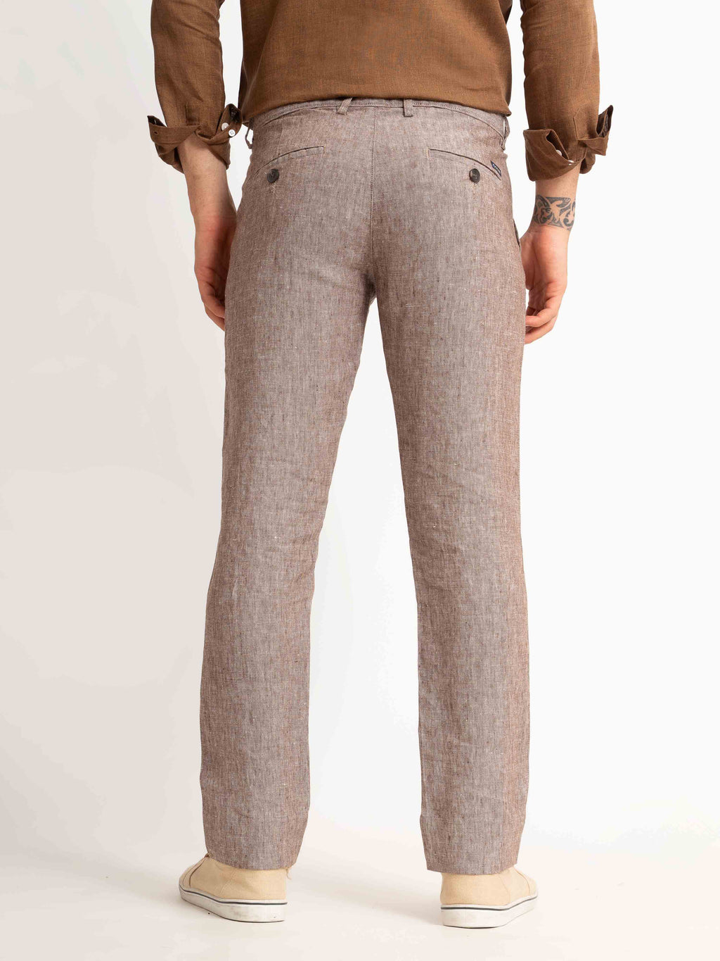 ST4U Men's Pure Linen Chambray Slim Fit Flat Front Trouser – Choco Brown