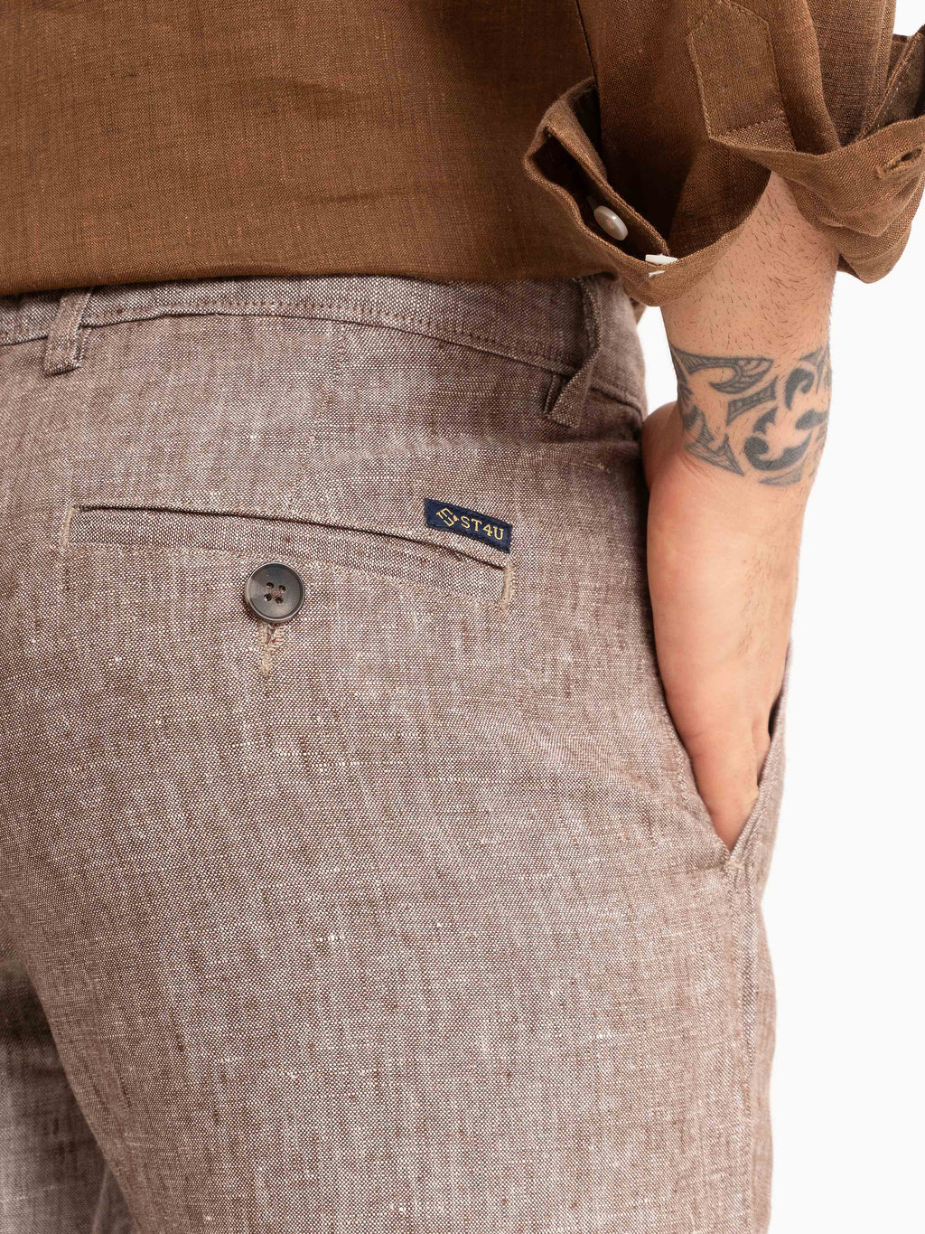 ST4U Men's Pure Linen Chambray Slim Fit Flat Front Trouser – Choco Brown
