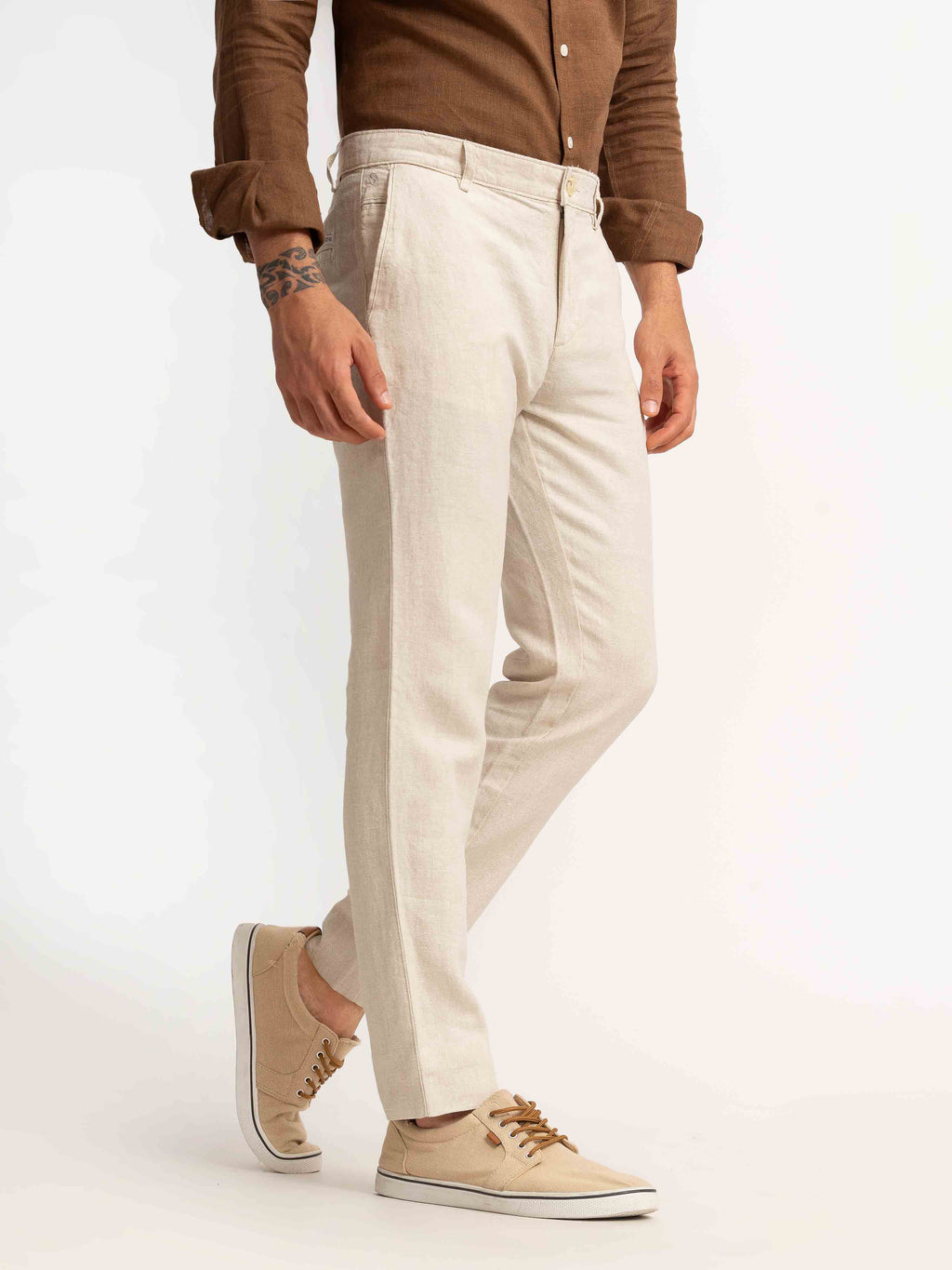 ST4U Men's Pure Linen Chambray Slim Fit Flat Front Trouser – Natural