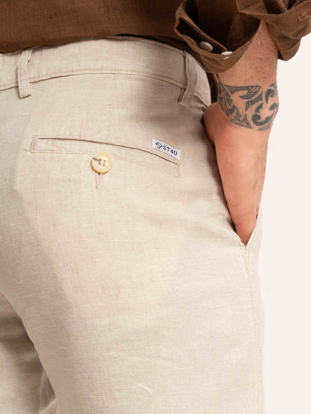 ST4U Men's Pure Linen Chambray Slim Fit Flat Front Trouser – Natural