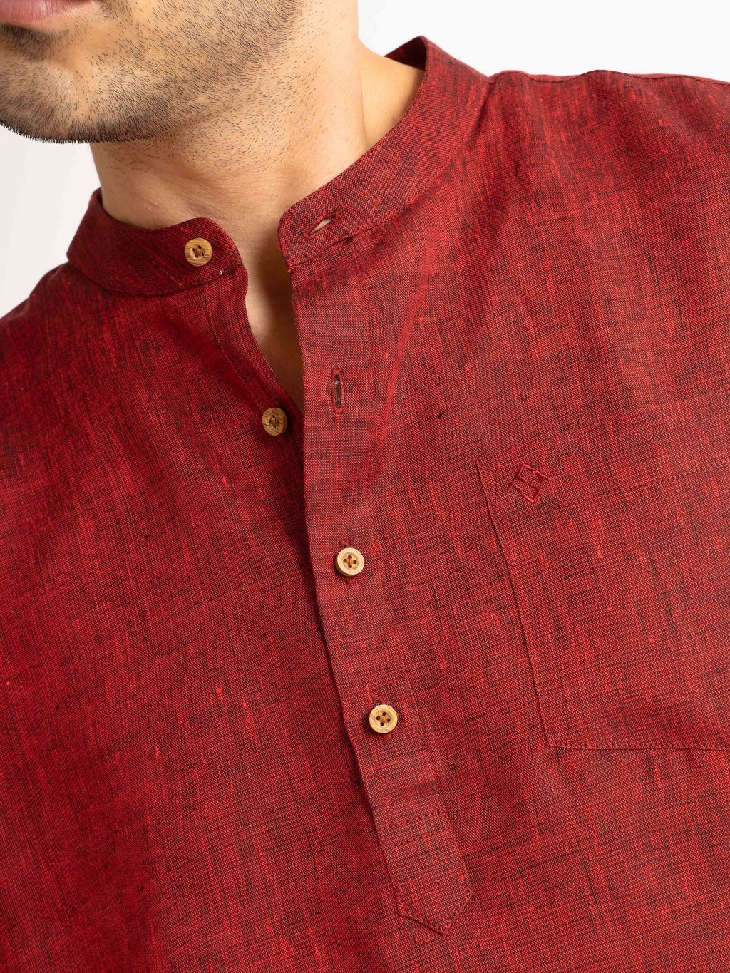 ST4U Men's Pure Linen Full Sleeve Chambray Short Kurta – Dark Maroon