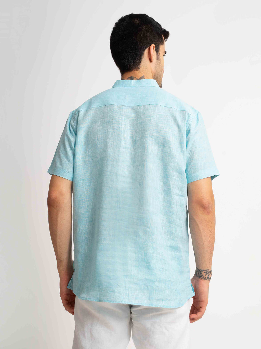 ST4U Men's Pure Linen Half Sleeve Chambray Short Kurta – Sky Blue