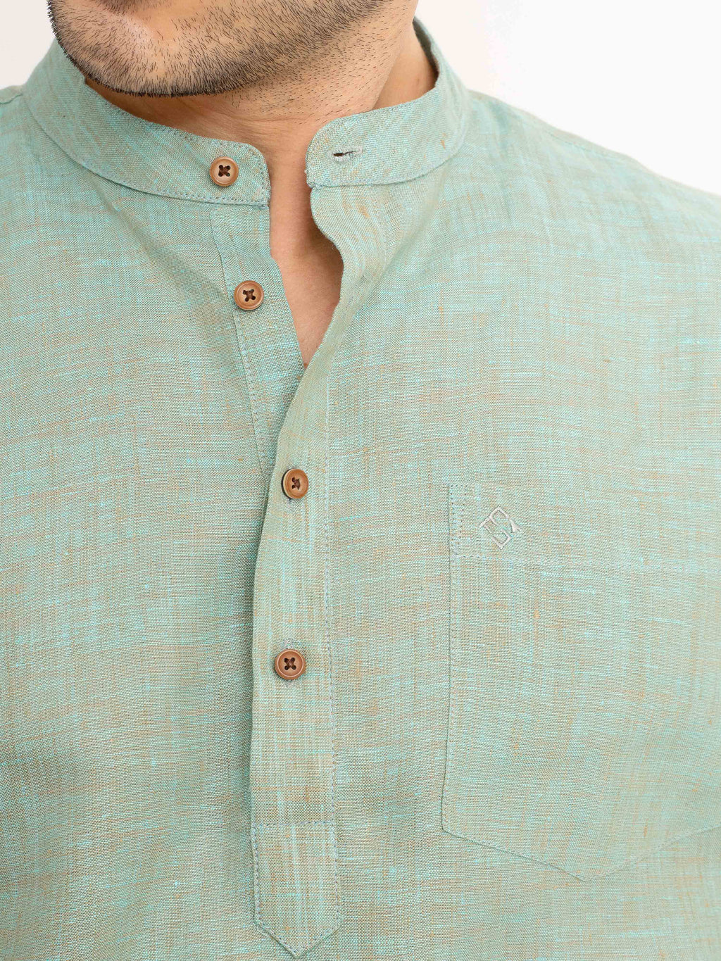 ST4U Men's Pure Linen Full Sleeve Chambray Short Kurta – Jade Green
