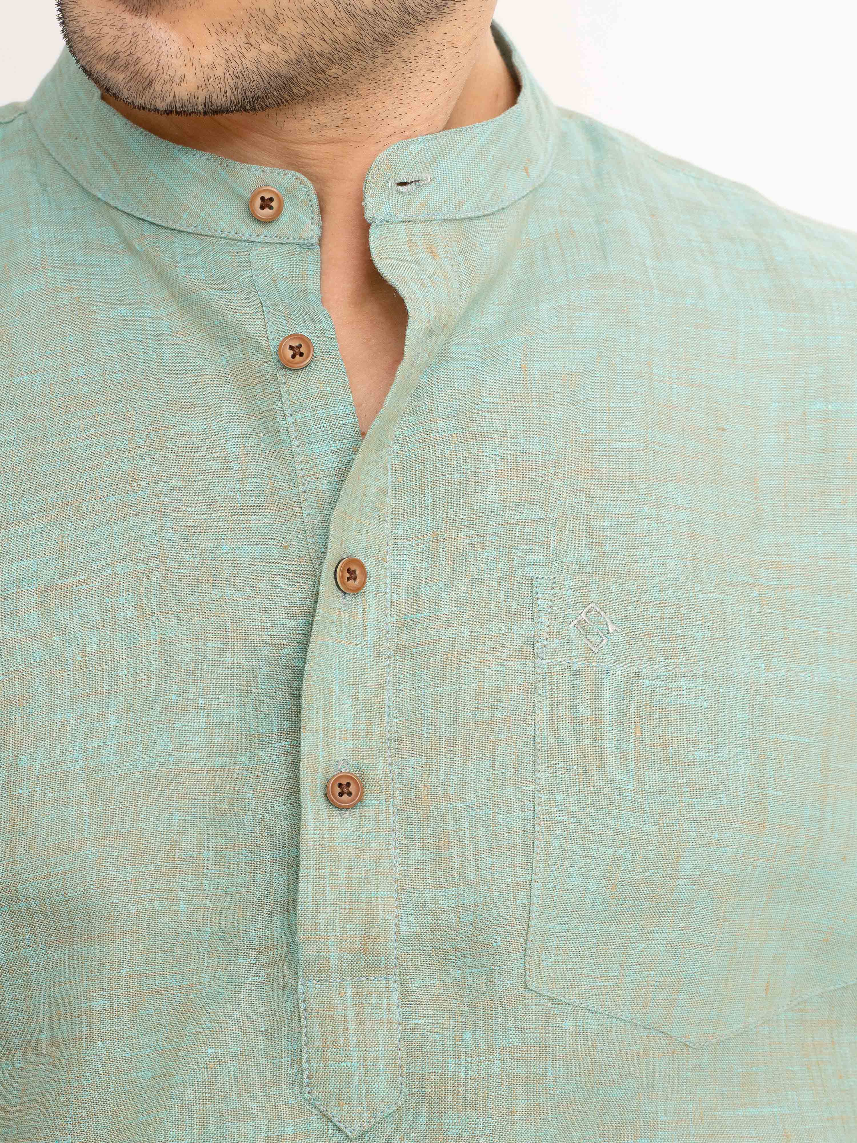 ST4U Men's Pure Linen Full Sleeve Chambray Short Kurta – Jade Green