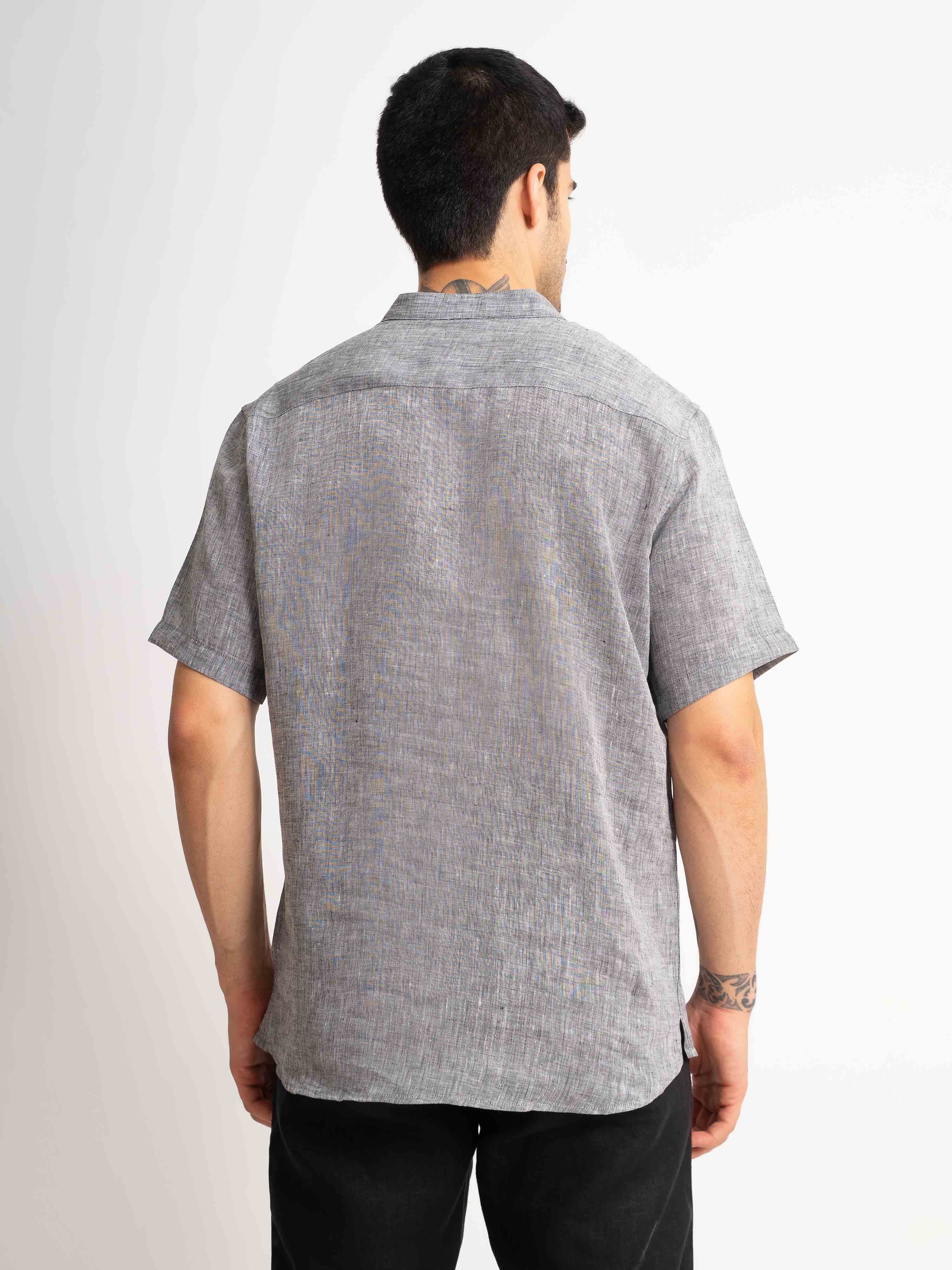 ST4U Men's Pure Linen Half Sleeve Chambray Short Kurta – Dark Grey